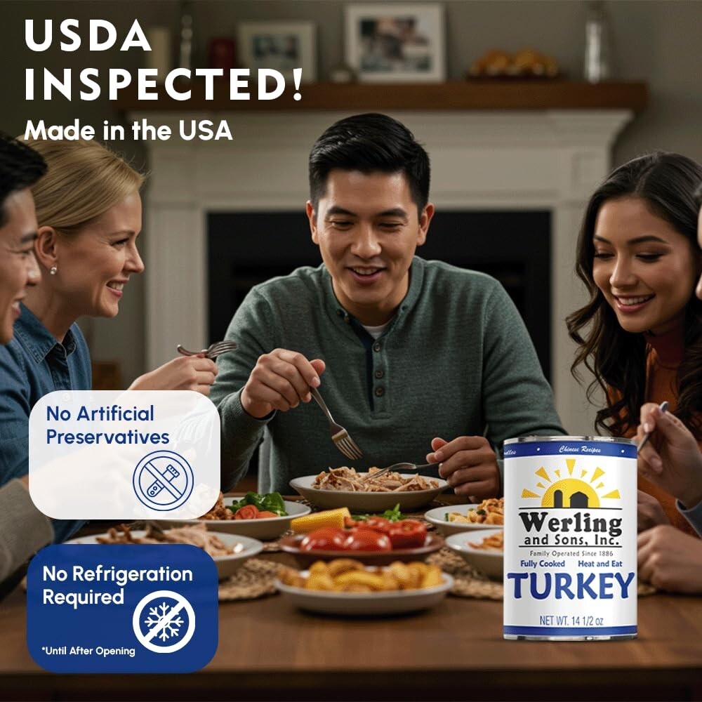 6 Cans- Werling & Sons Fully Cooked Canned Turkey Meat 14.5 Oz Heat & Eat Food