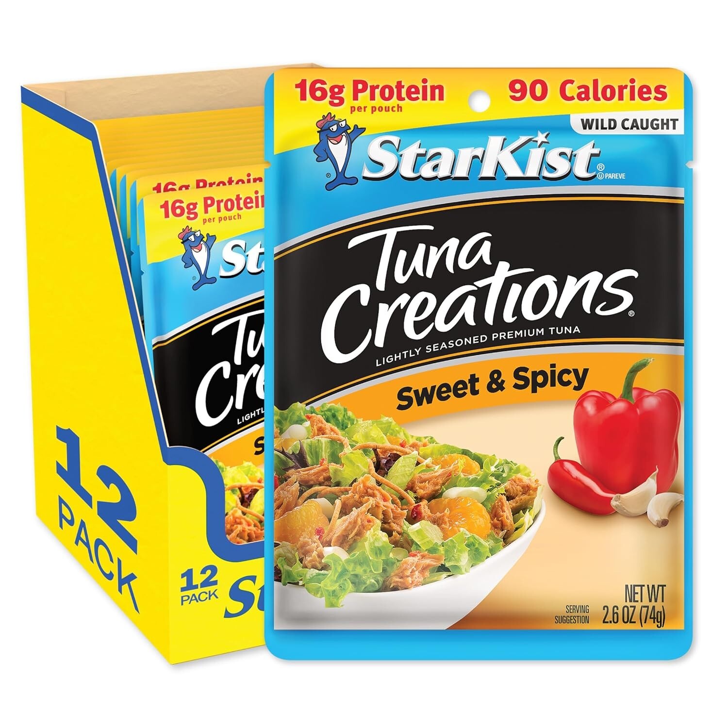Wild Caught Sweet & Spicy Tuna Pouches – 12 x 2.6 Oz, On-the-Go Protein Snack