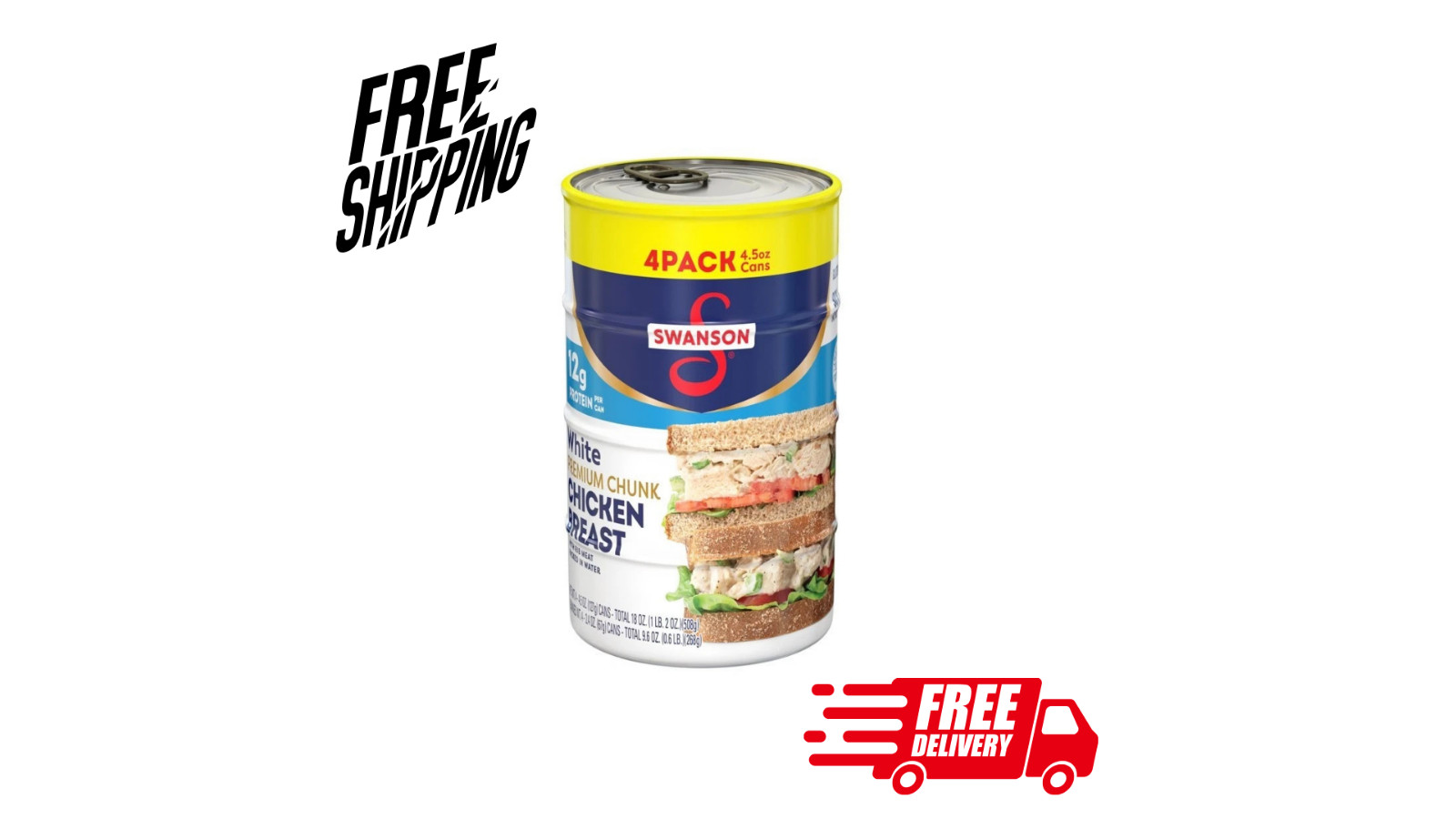 (4 Pack) Swanson White Premium Chunk Canned Chicken Breast in Water, 4.5 Oz