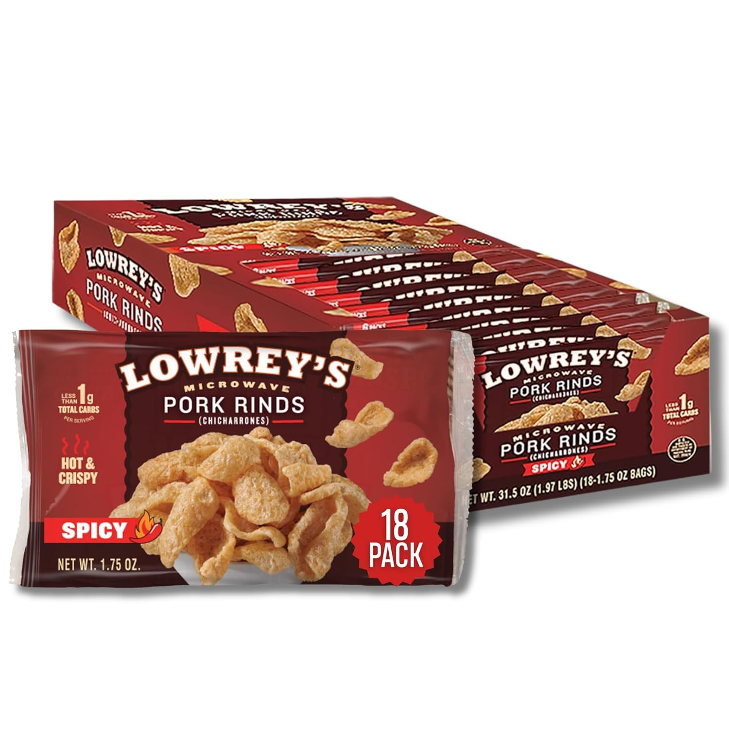 Bacon Curls Microwave Pork Rinds (Chicharrones), Hot & Spicy, 1.75 Ounce (Pack o