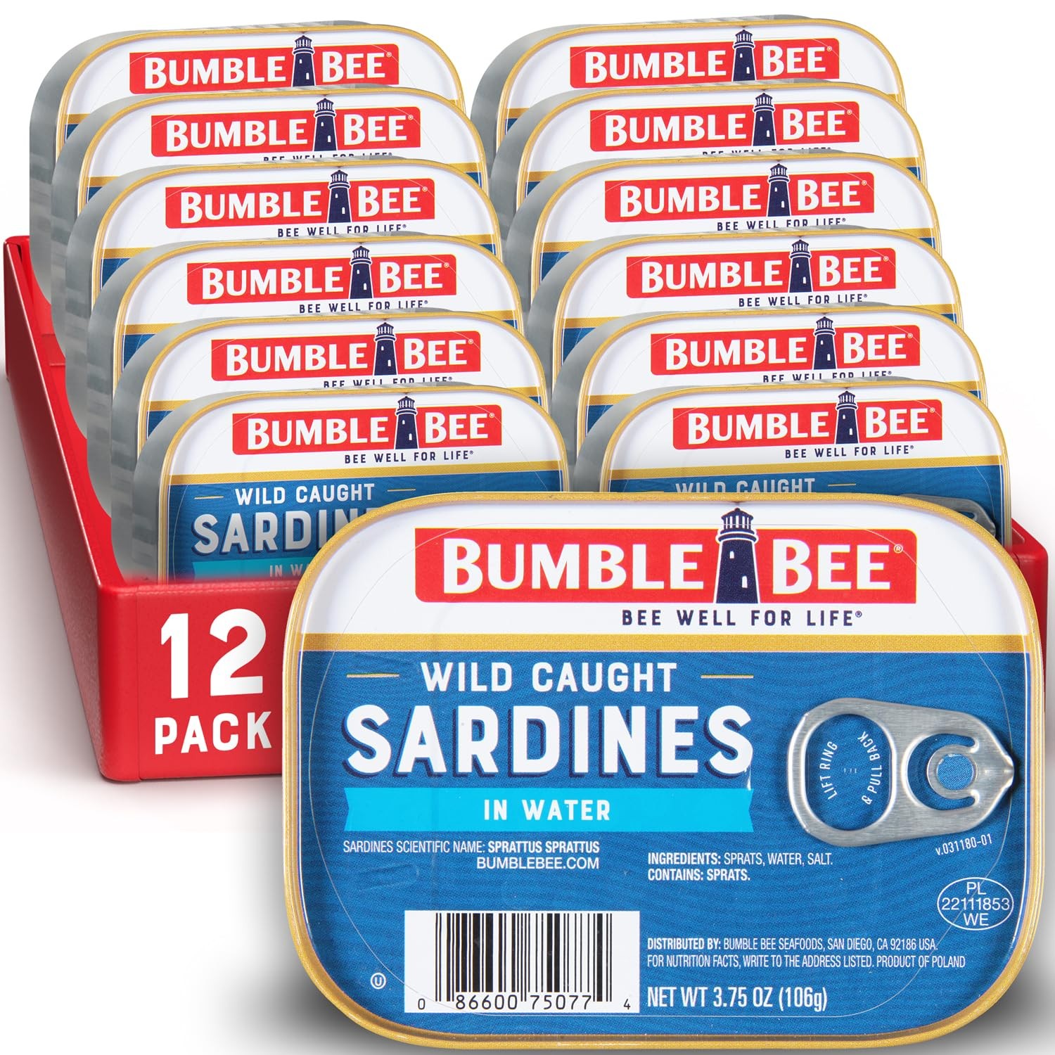 Sardines in Water, 3.75 oz Tin (Pack of 12) – Wild Caught, Gluten Free, Keto,…