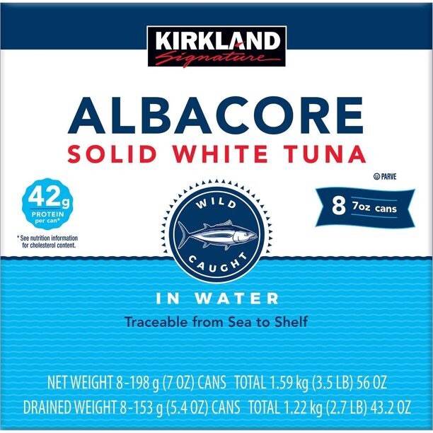 Kirkland Signature Solid White Albacore Tuna Superior 8 Cans 3.5LB In Water