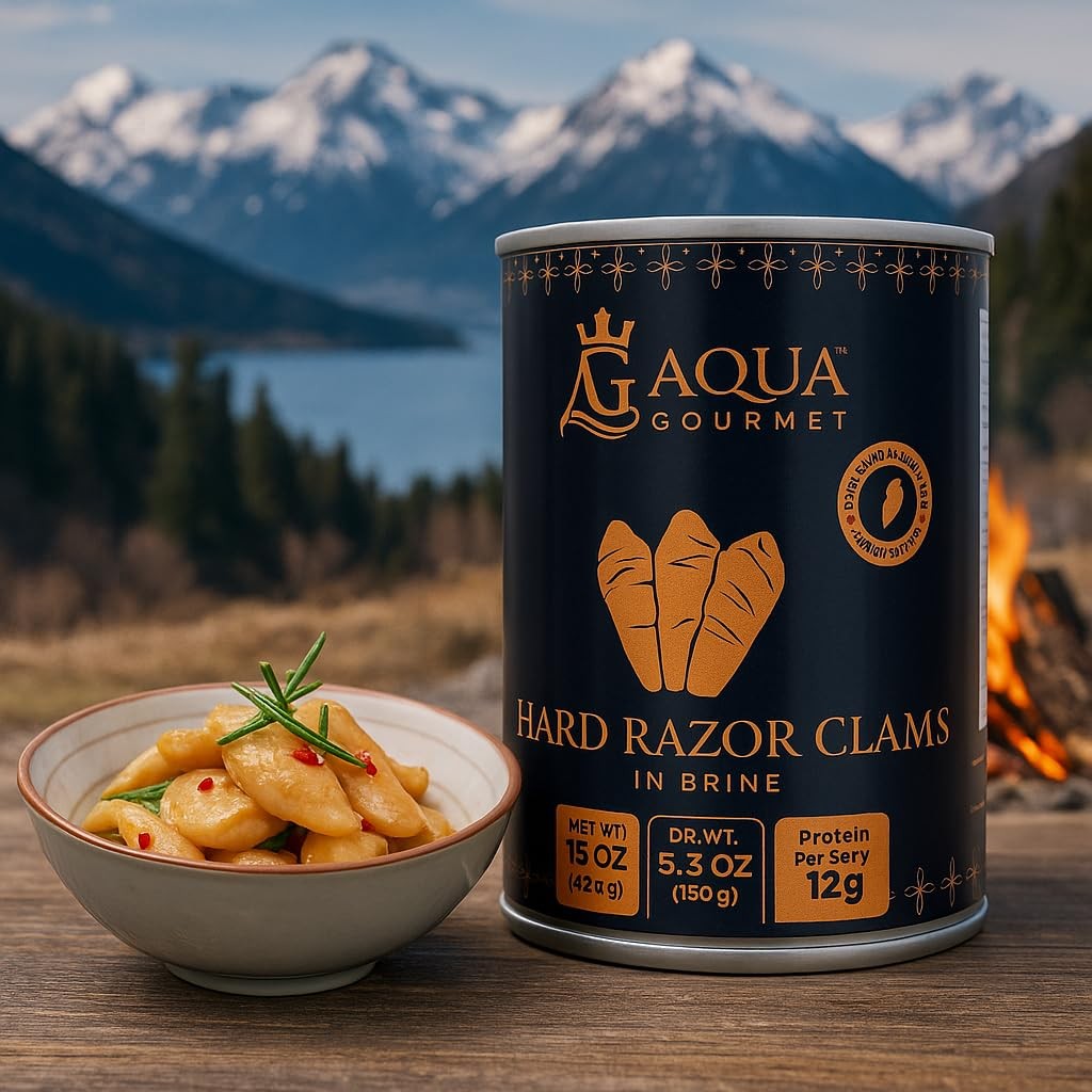 Aqua Gourmet Canned Hard Razor Clams in Brine, Premium Chilean Seafood, 15 o…