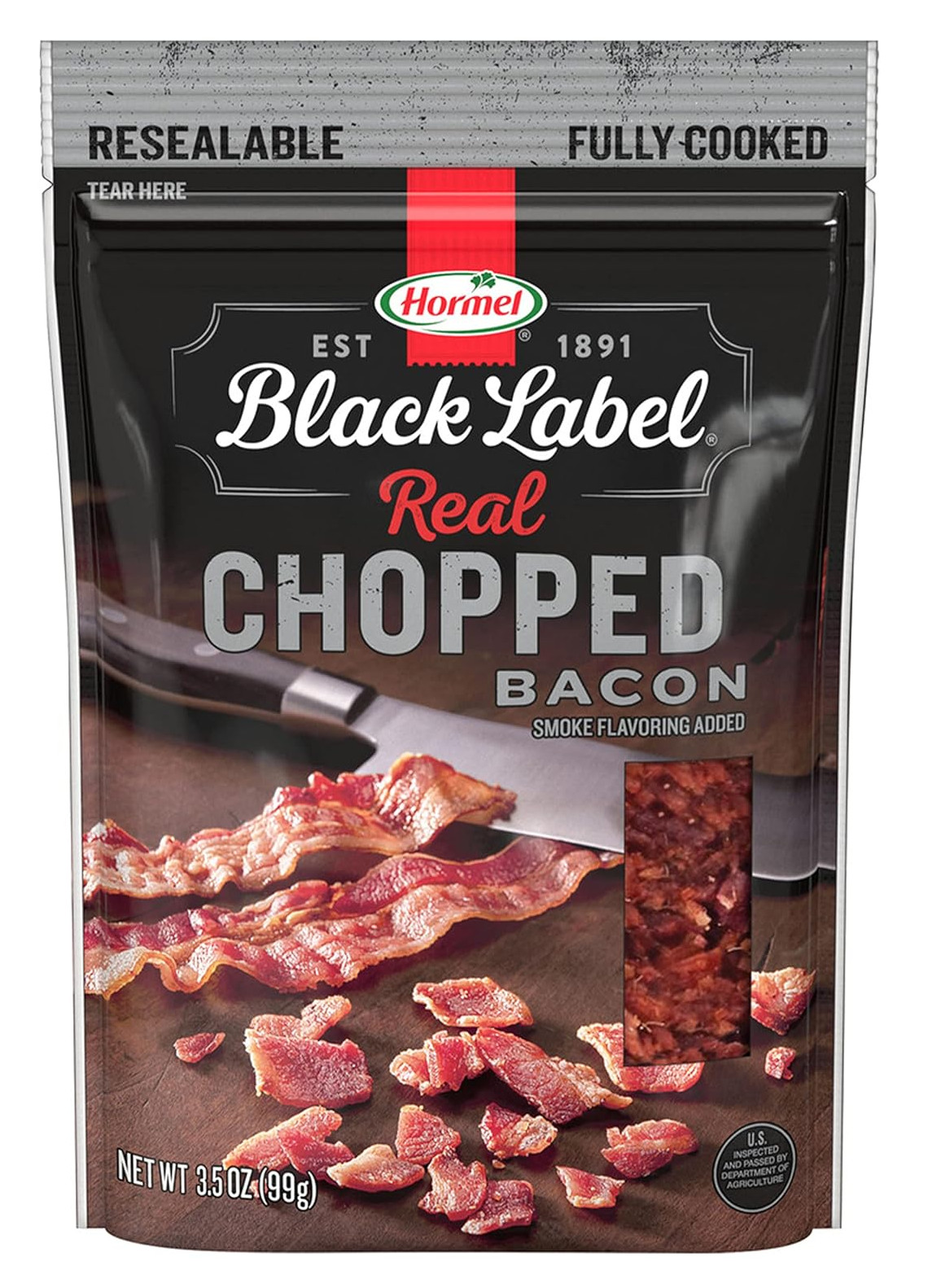 Hormel Black Label Fully Cooked 100% Real Chopped Bacon, Natural Smoked, 3.5 Oz