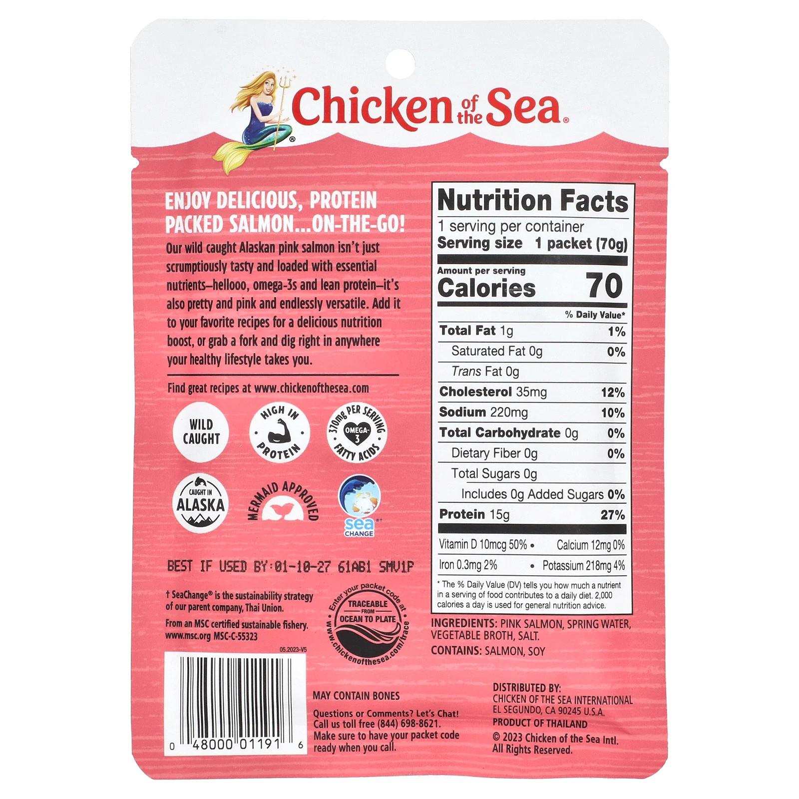 Wild Caught Alaskan Pink Salmon, In Spring Water, 2.5 oz (70 g)