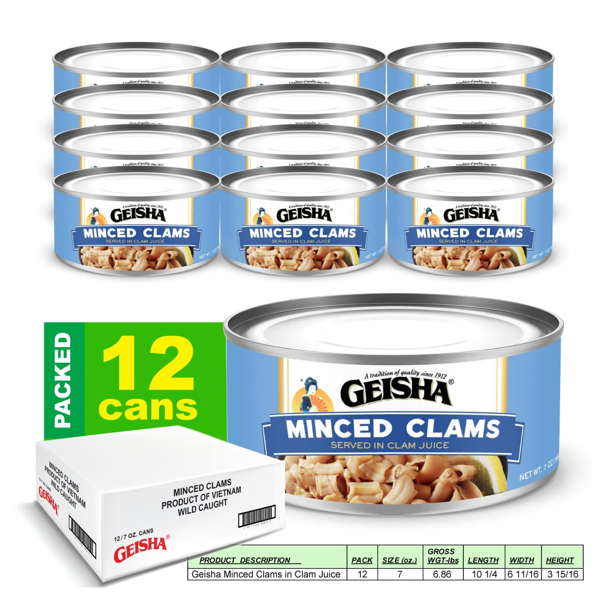 Minced Clams (Razor Clams) in Clam Juice 7Oz (Pack of 12) | Zero Sat Fat & Trans