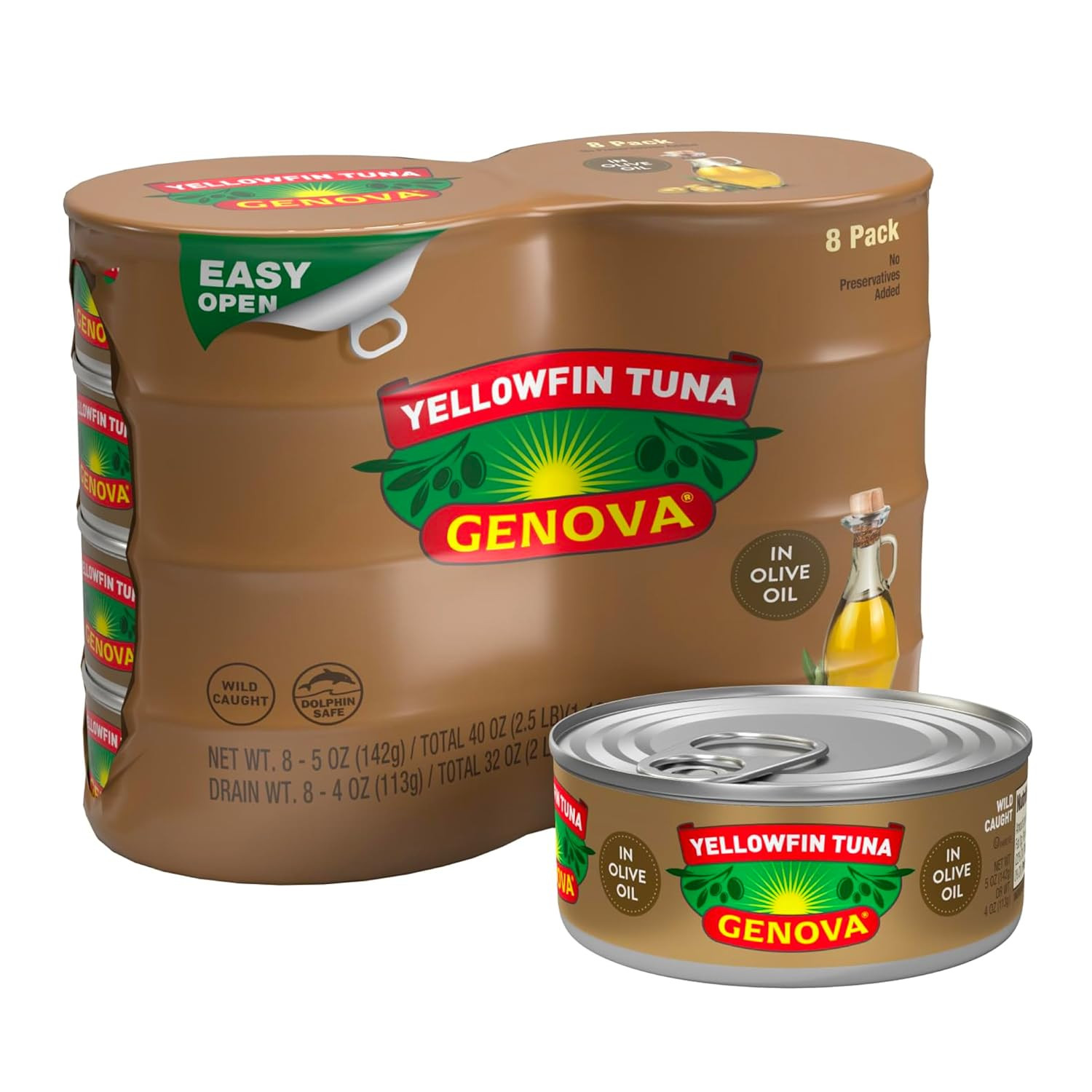 Genova Premium Yellowfin Tuna In Olive Oil, 5 Ounce Cans, 8-Pack – Nut