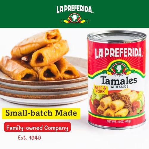 Canned Tamales Beef Pork 15 Oz Pack of 2 Ready to Eat Mexican Red Sauce