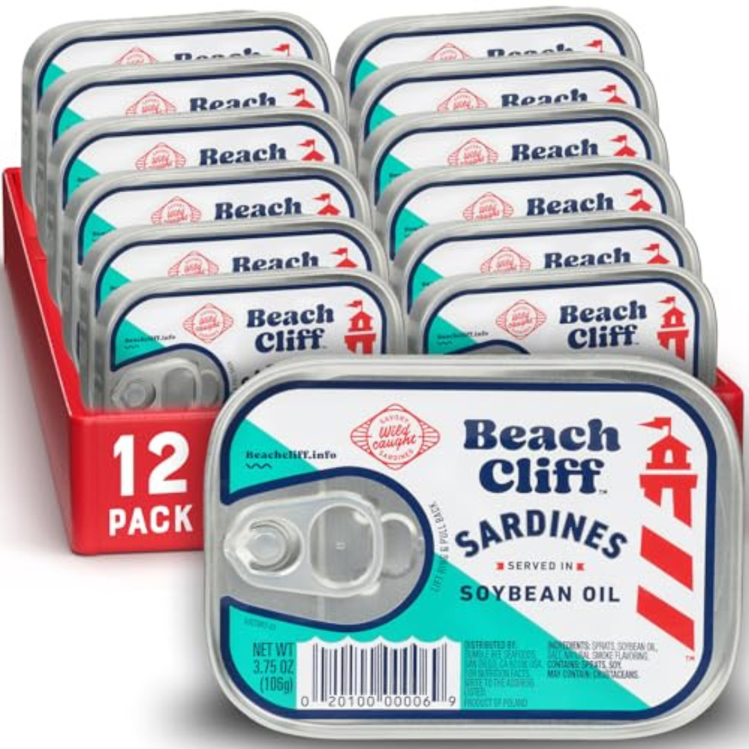 Wild Caught Sardines in Soybean Oil, 3.75 Oz Can (Pack of 12) – 14G Protein per