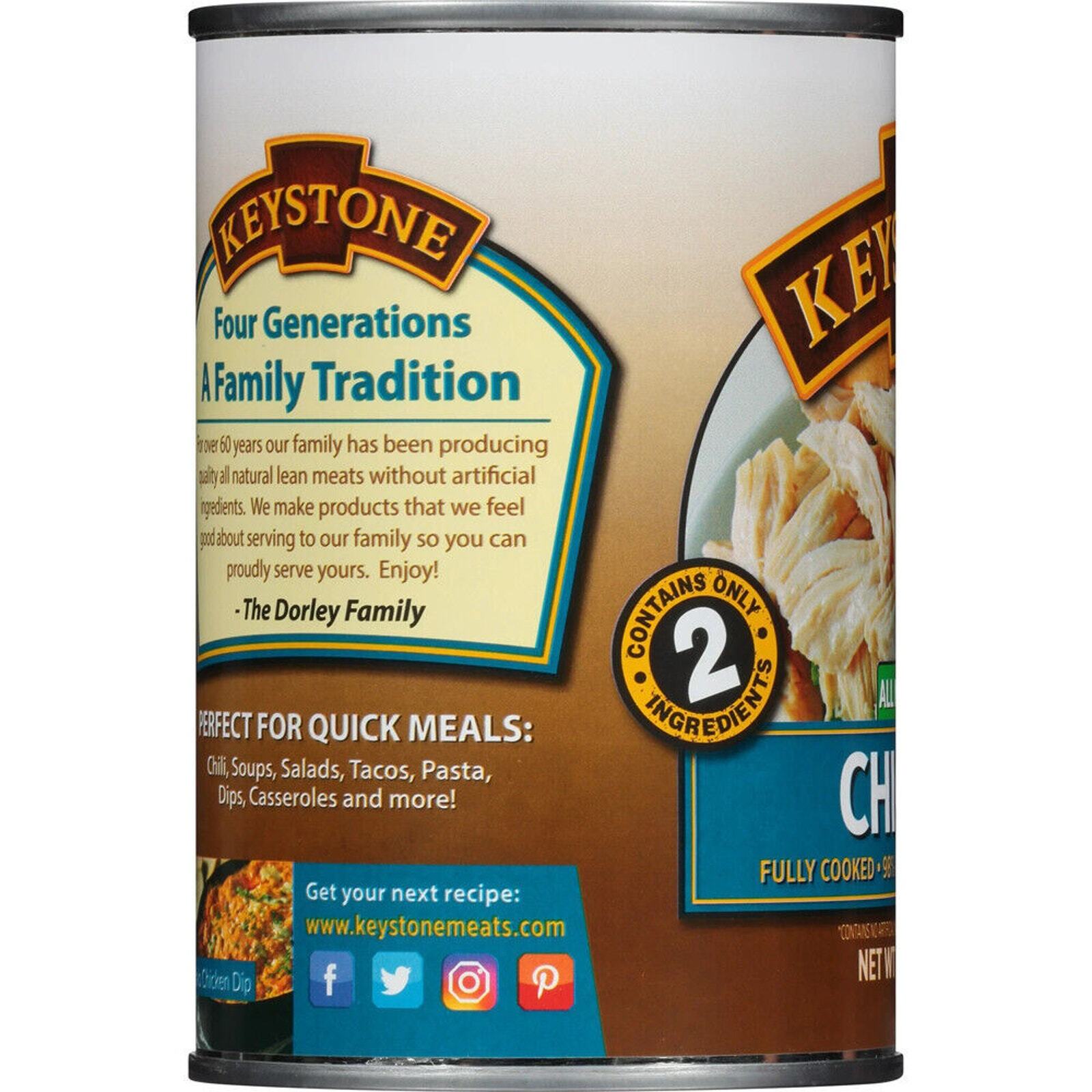 12 Pack Keystone All Natural Lean Meats Chicken Fully Cooked 14.5 oz Cans Canned