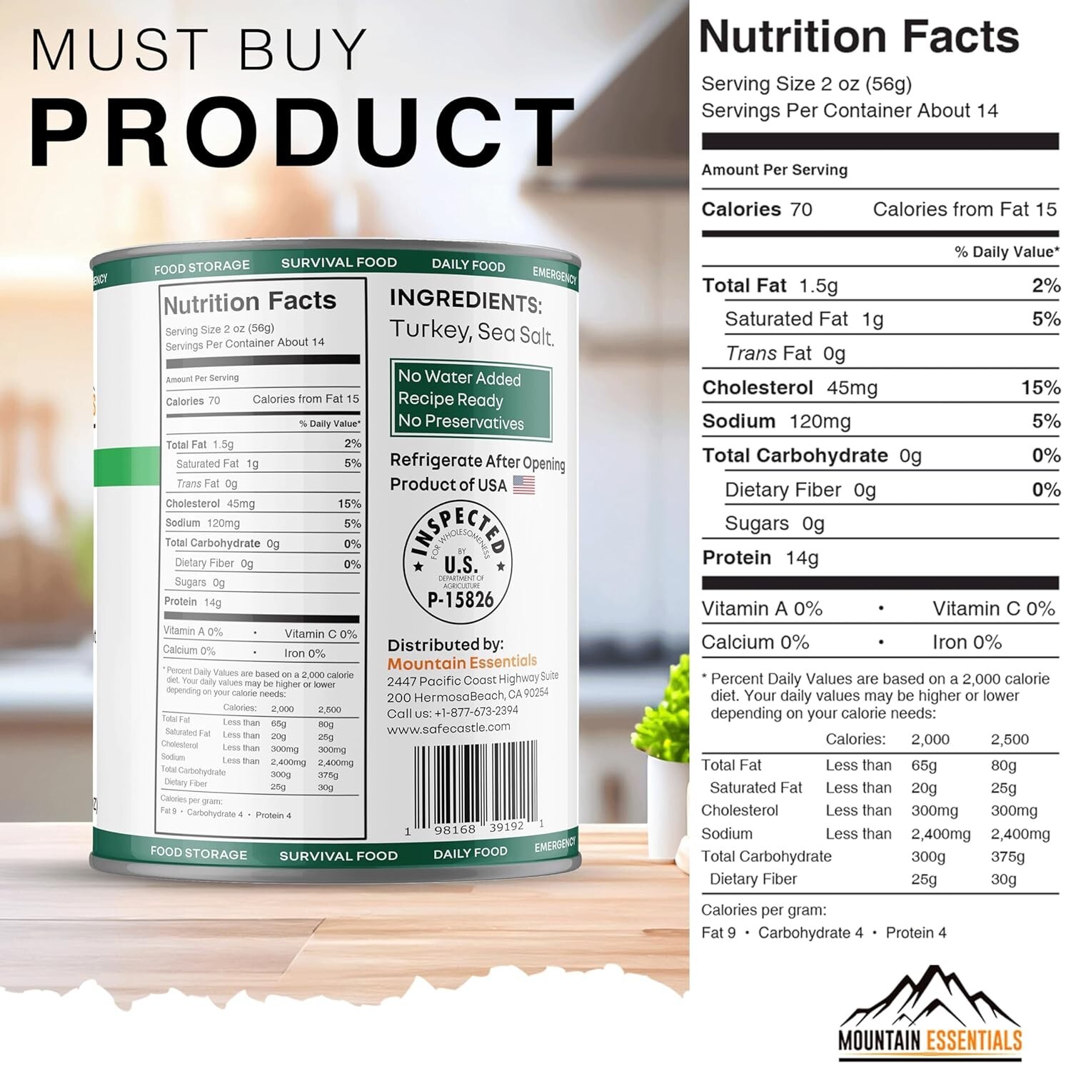 MOUNTAIN ESSENTIALS Fully Cooked Ready to Eat Canned Turkey 28 Oz | Pack of 1