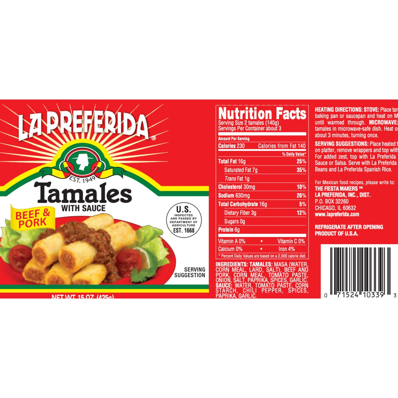 Tamales Listos De Carne Y Cerdo 15 Onzas 12 Piezas
