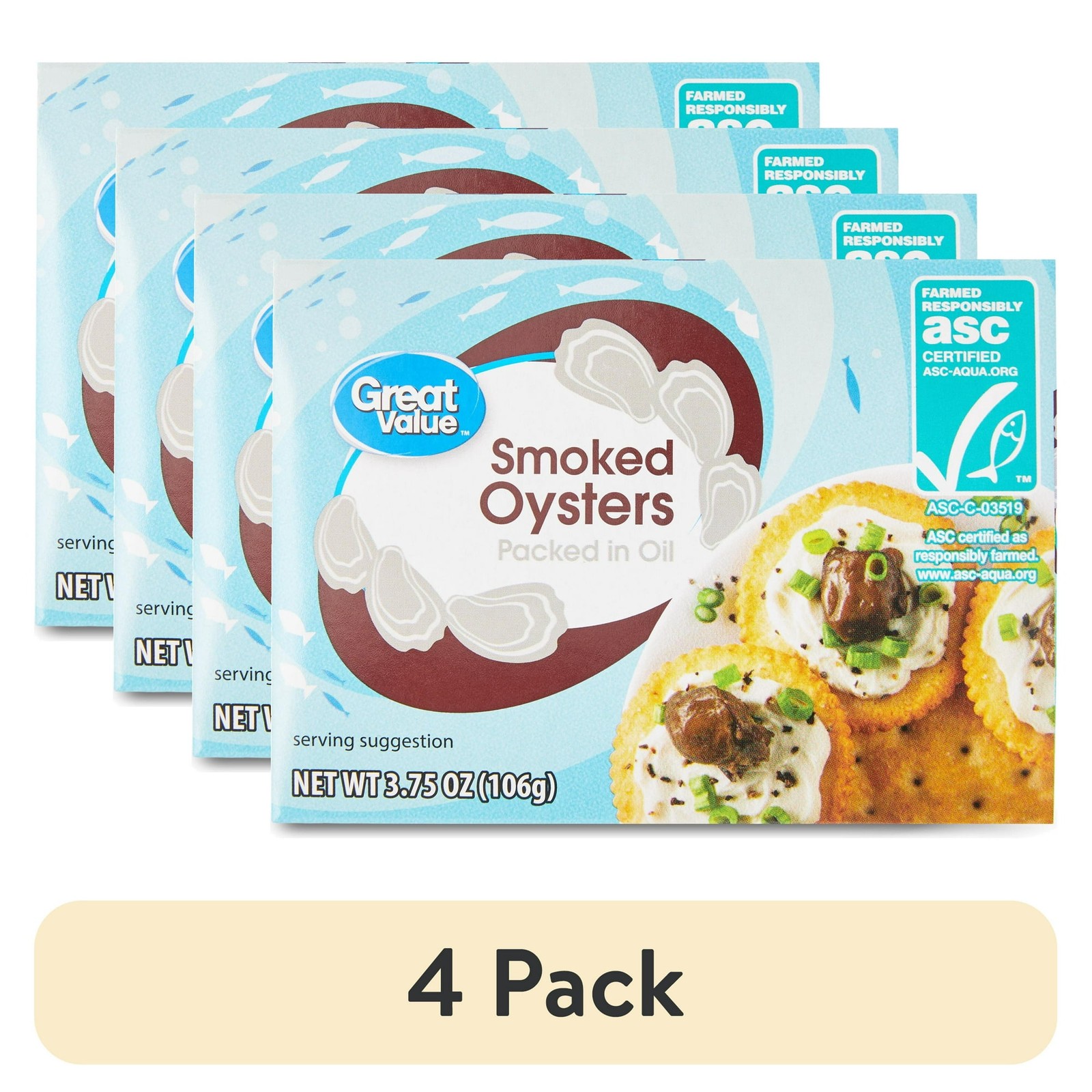 (4 pack) Great Value Smoked Oysters, 3.75 oz Can Free Shipping…