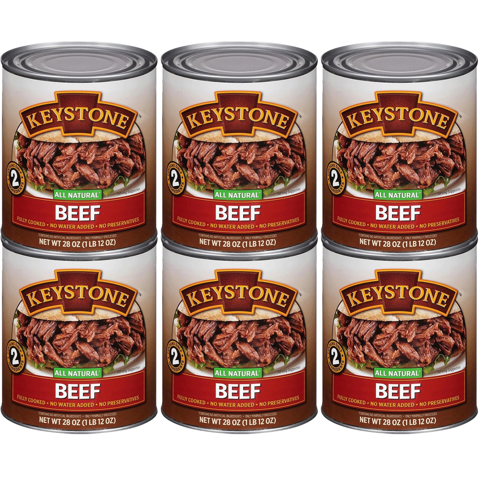 Keystone Meats All Natural Heat and Serve Canned Beef 1.75 Pound (Pack of 6)