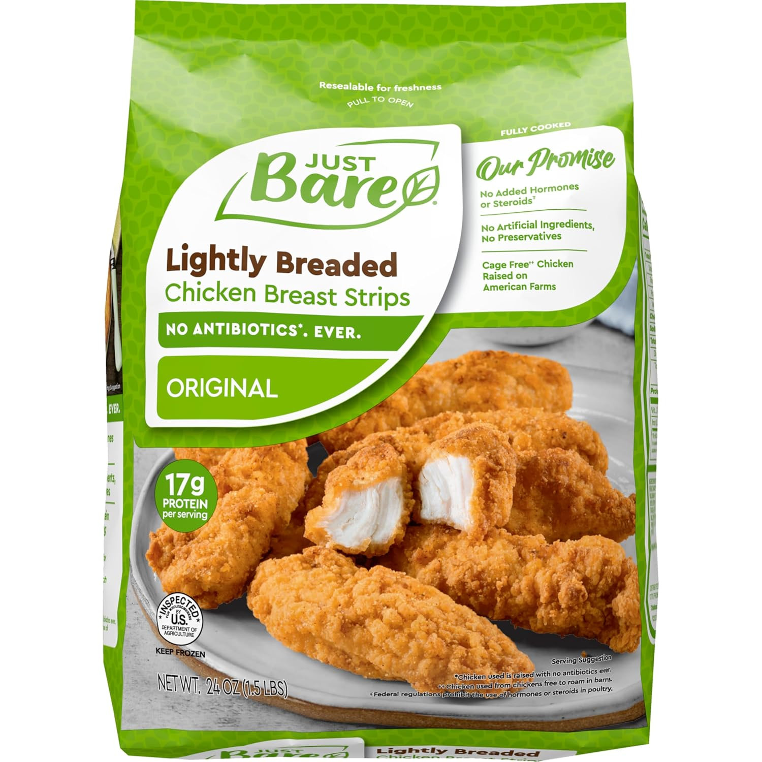 Lightly Breaded Chicken Breast Strips | Fully Cooked | 16G Protein |Frozen | 1.5