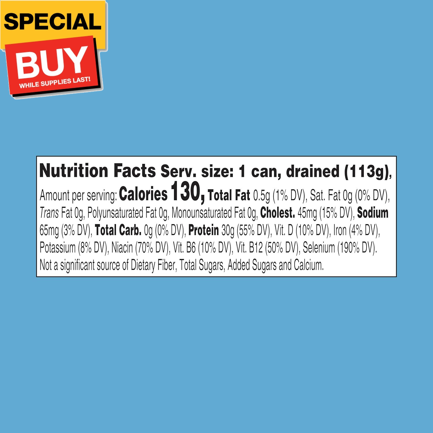 Selects No Salt Added Chunk White Albacore Tuna in Water – 4.5 oz Can (Pack of 5