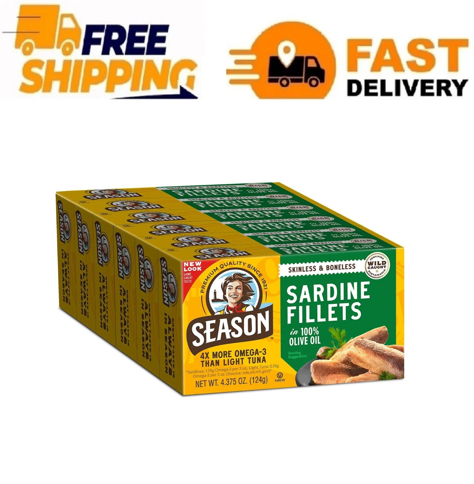 Season Skinless & Boneless Sardines in Oil – 4.375-Ounce (Pack of 6)
