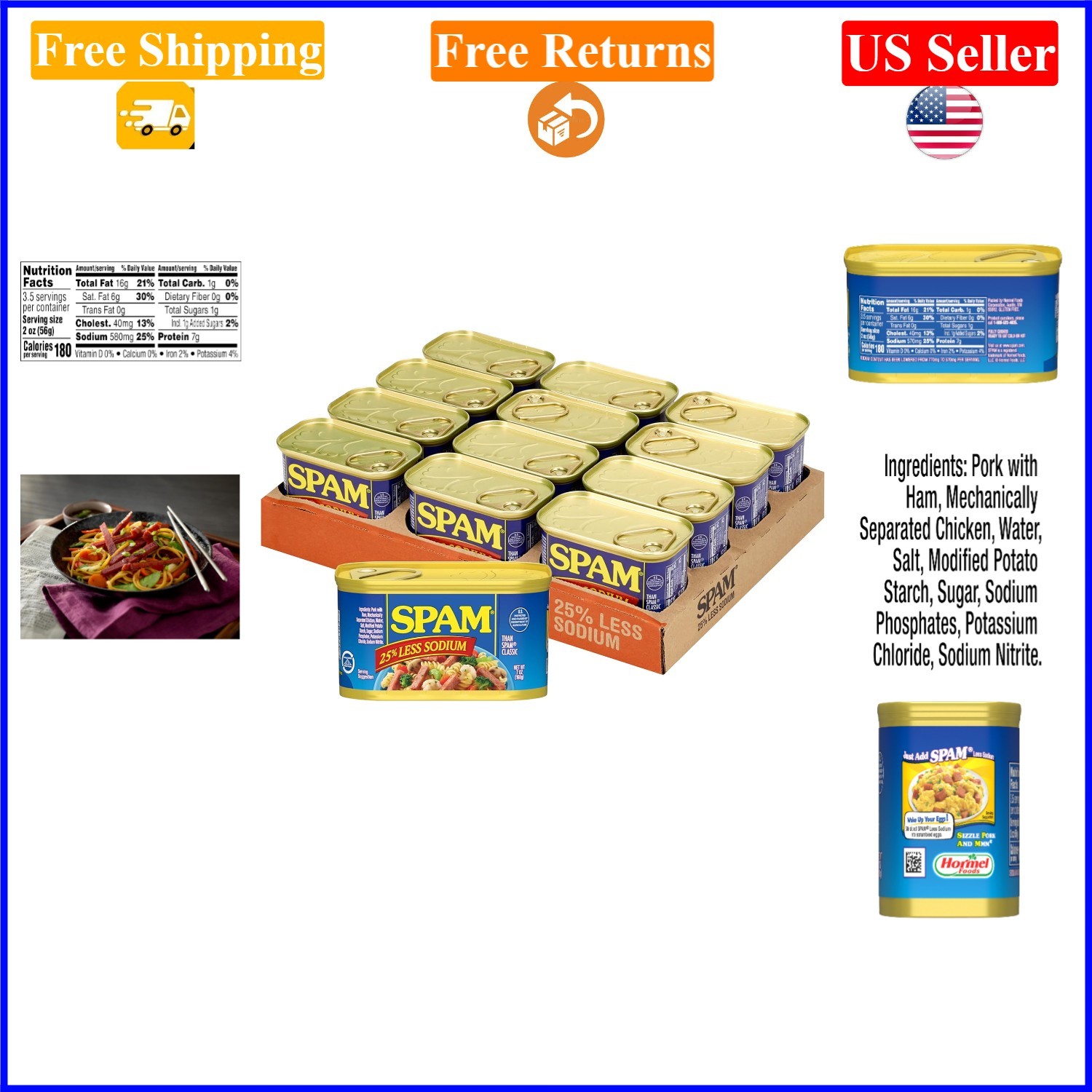 25% Less Sodium Pork Luncheon Meat, 12-Pack, 7oz Cans