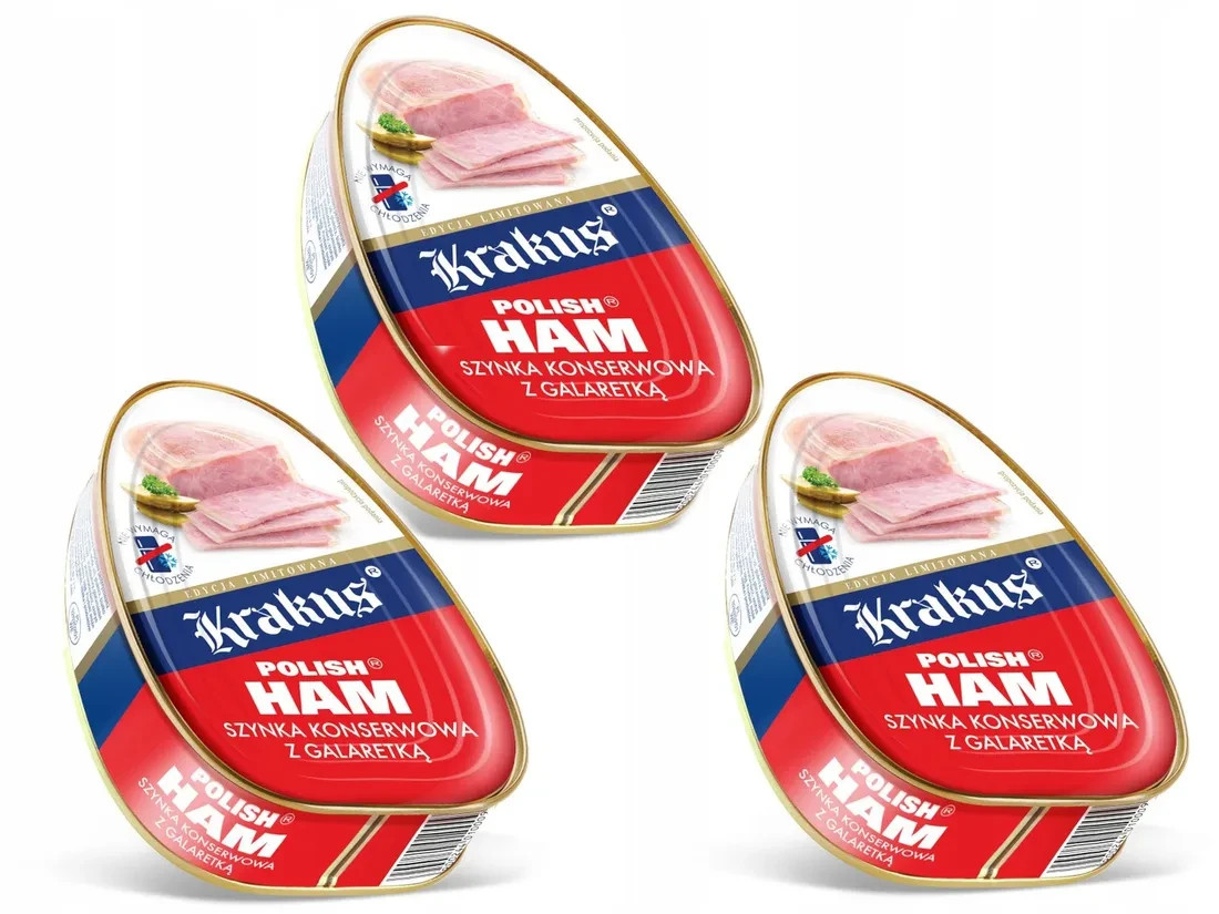 3 x Krakus POLISH HAM Canned Ham with Jelly Tin 3 x 455g / 16.04oz