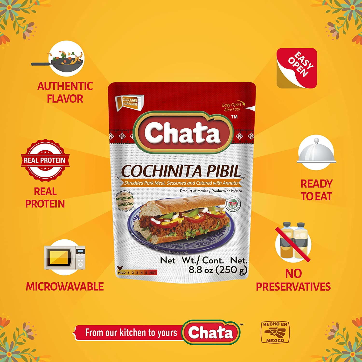 Chata Cochinita Pibil 8.8oz Pack of 6 – Authentic Mexican Pork Taco Filling