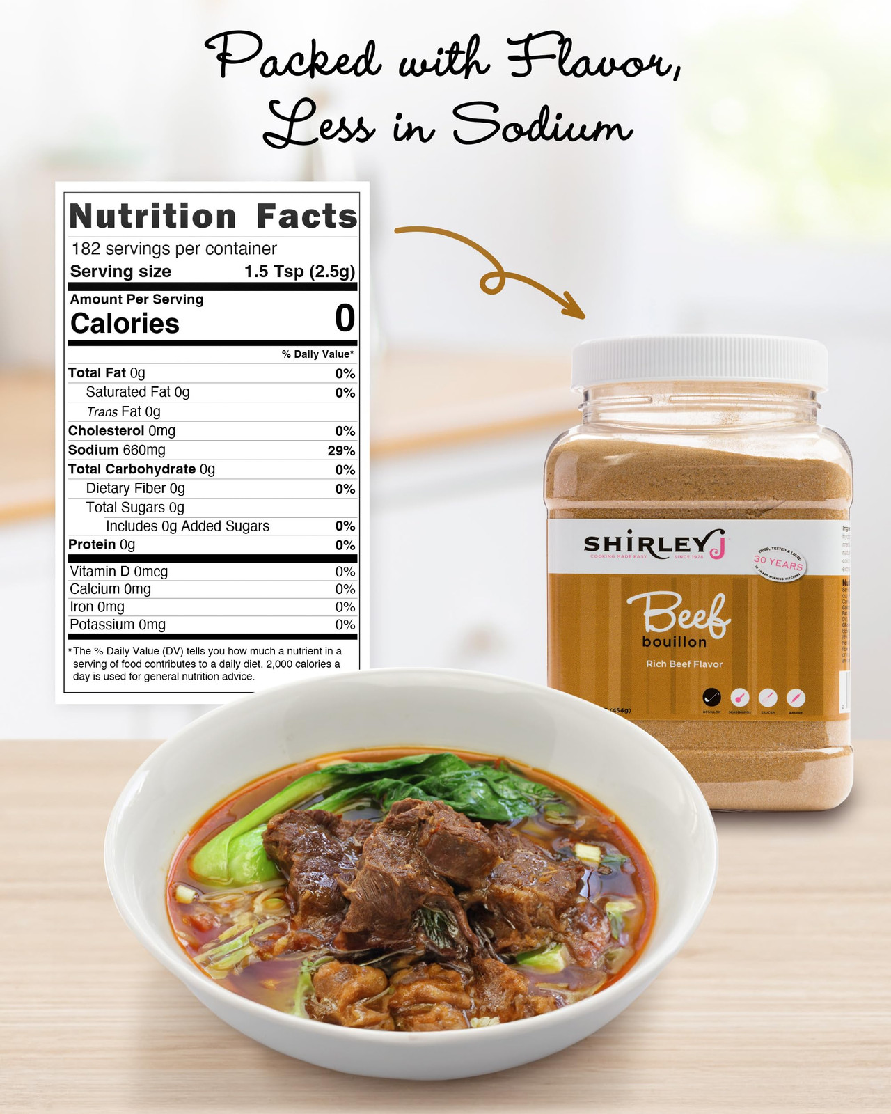 Bouillon Powder – Rich, Concentrated, & Less Sodium Beef Bouillon – Easy to U…