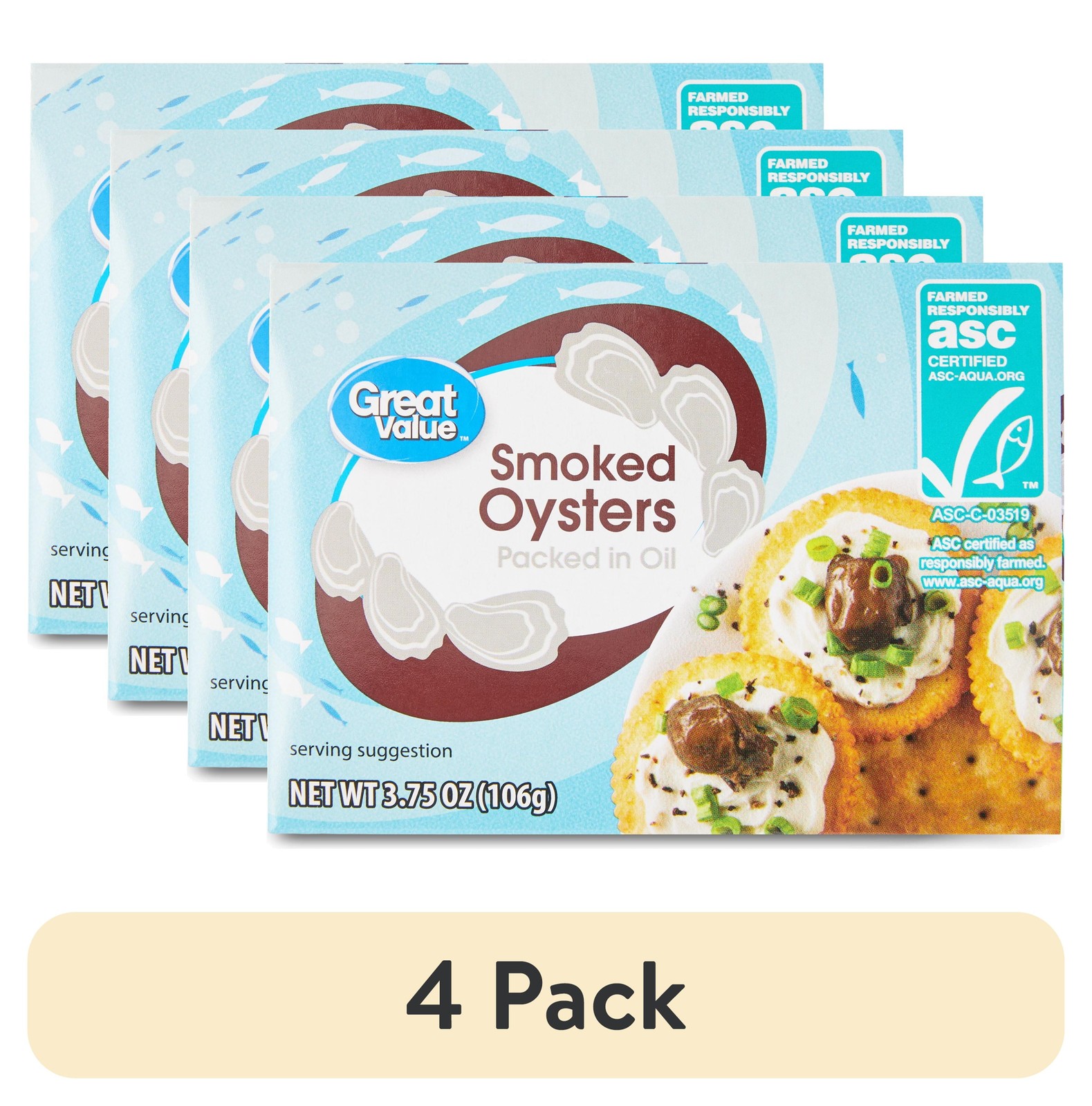 (4 Pack) Smoked Oysters, 3.75 Oz