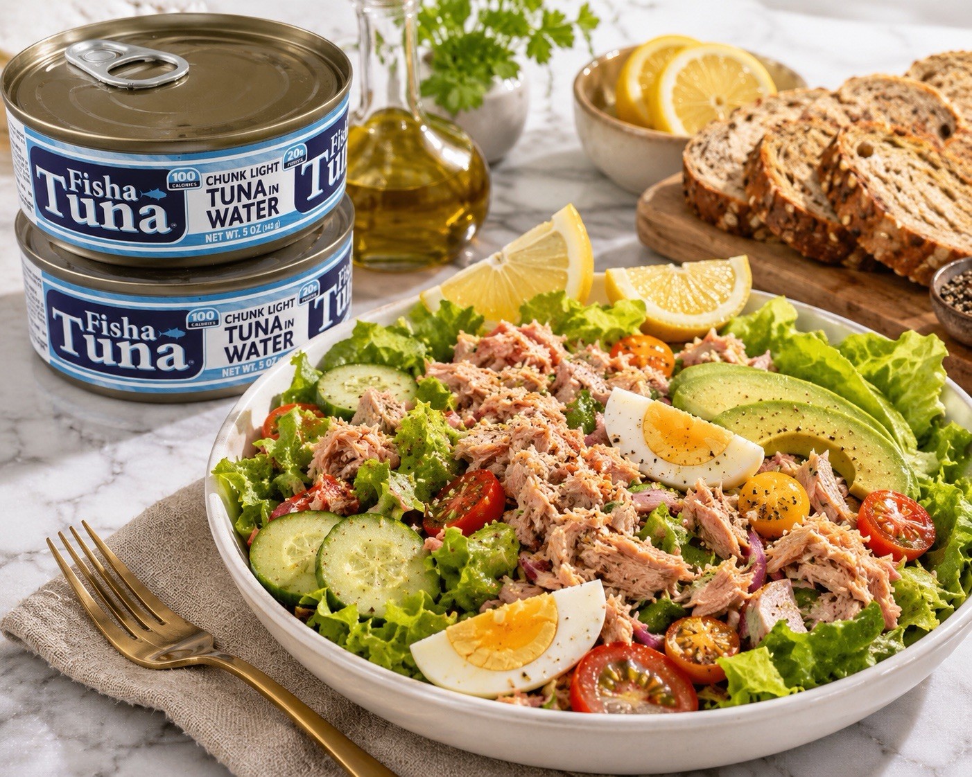 Fisha Tuna Chunk Light Tuna in Water 5 oz (Pack of 2) High Protein Canned Tuna