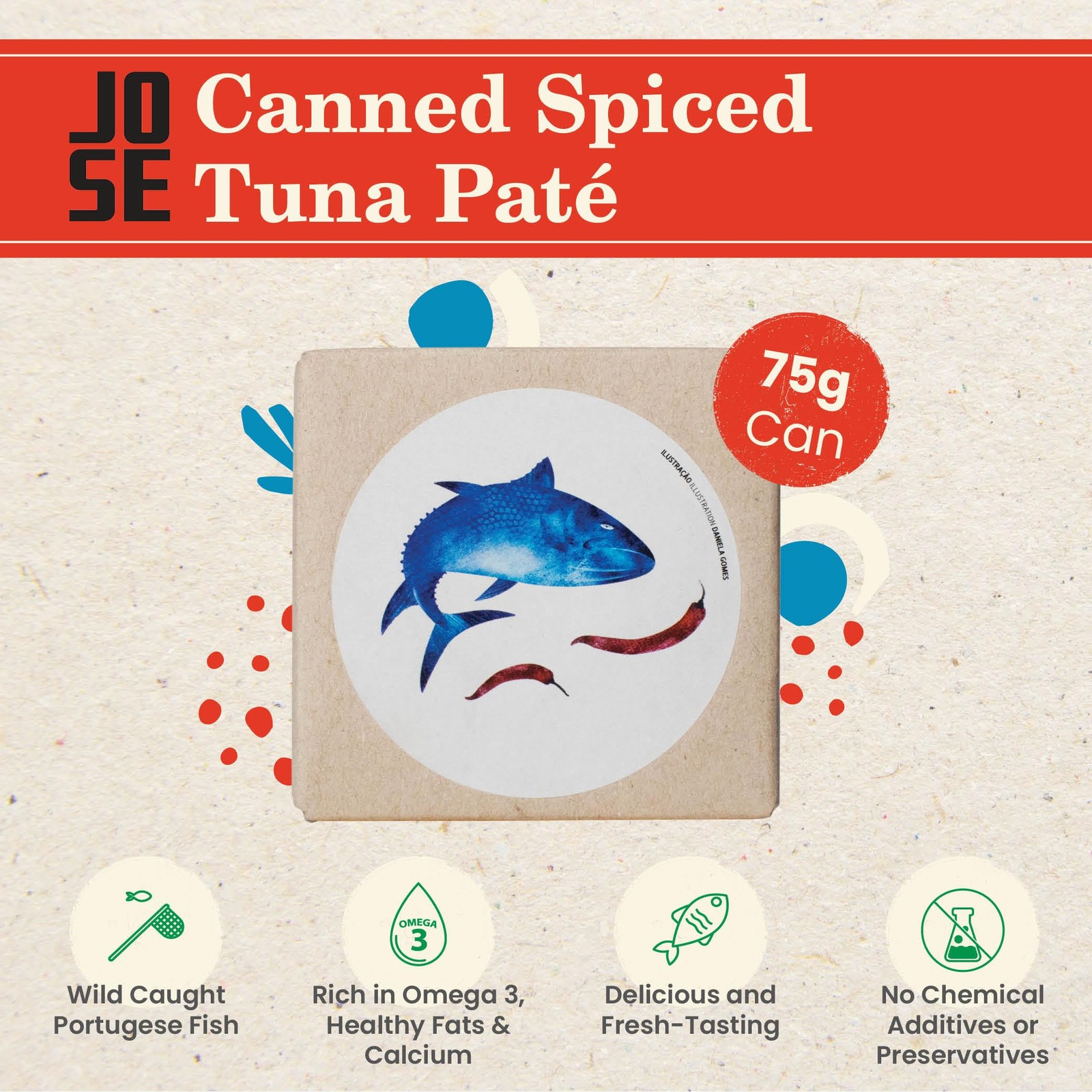 Canned Spiced Tuna Paté Wild Caught Portuguese Tuna, Tinned Fish Paté, 75g Can
