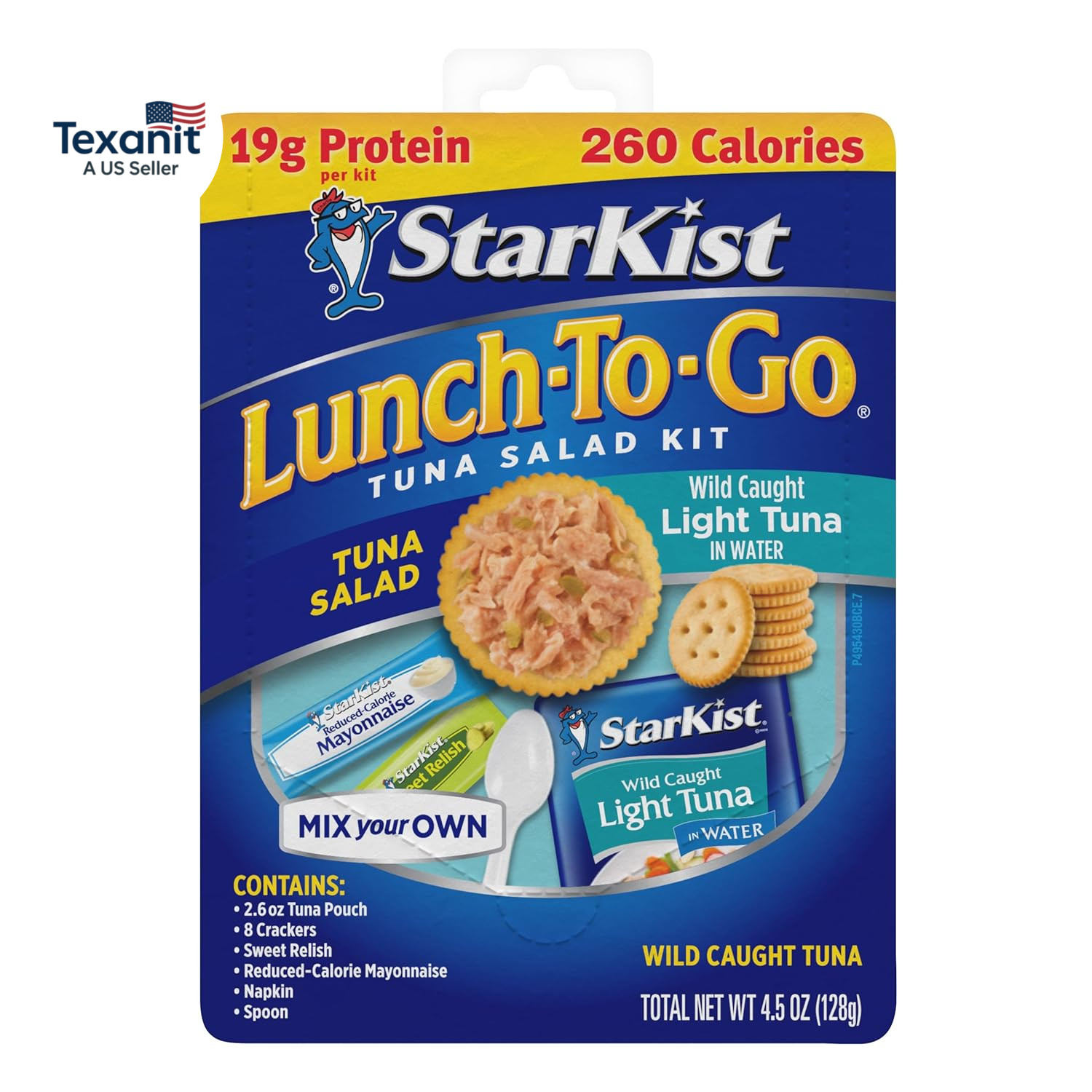 Lunch-To-Go Mix Your Own Tuna Salad, Chunk Light Tuna Pouch, 4.5 Ounce Kit, 12 P