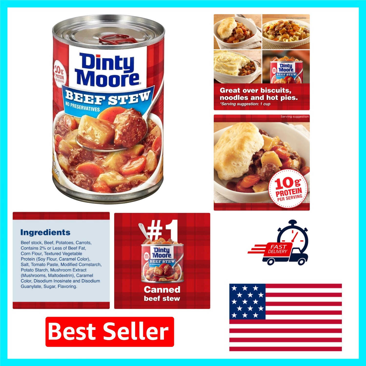 Ready-to-Eat Beef Stew, 15 oz (12 Pack) with Fresh Vegetables, Gluten-Free