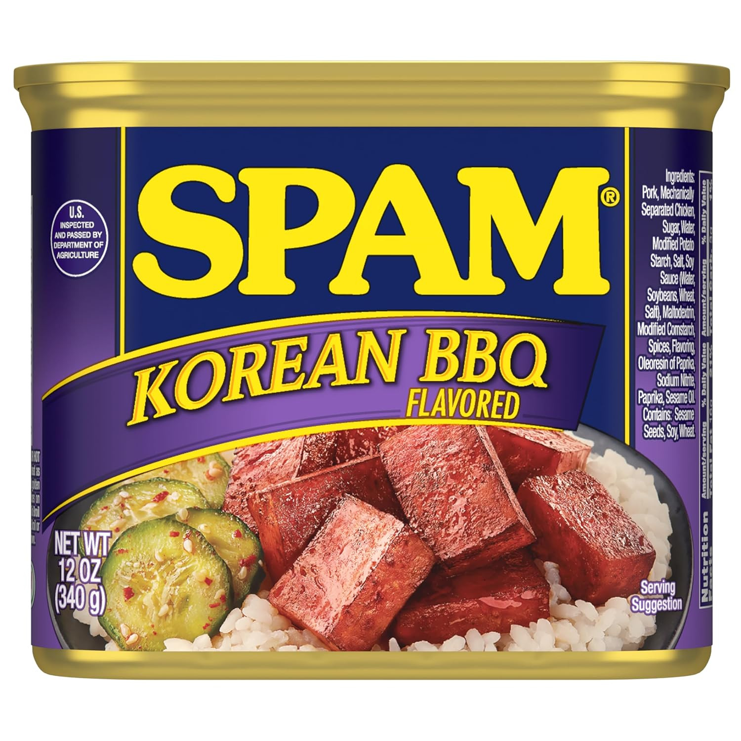 SPAM Korean BBQ Flavored Canned Meat, Shelf Stable Pork with Ham, 12 oz Can
