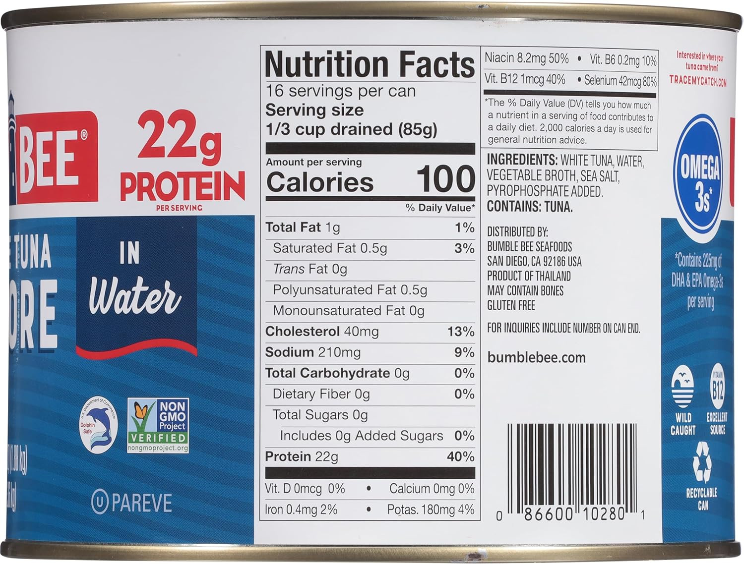Solid White Albacore Tuna in Water, 66.5 Oz Bulk Food Service Can – Wild Caught