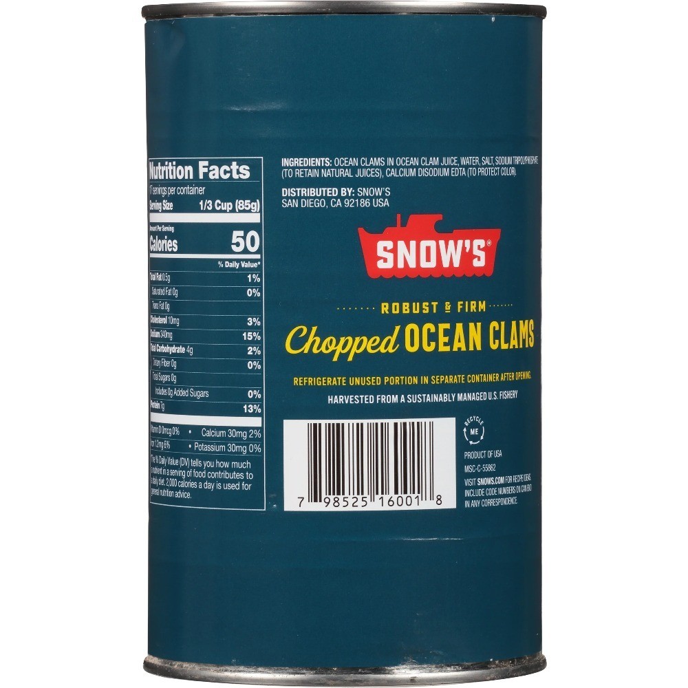 Wild Caught Chopped Ocean Clams, Gluten Free, No MSG, 7g Protein per Serving,