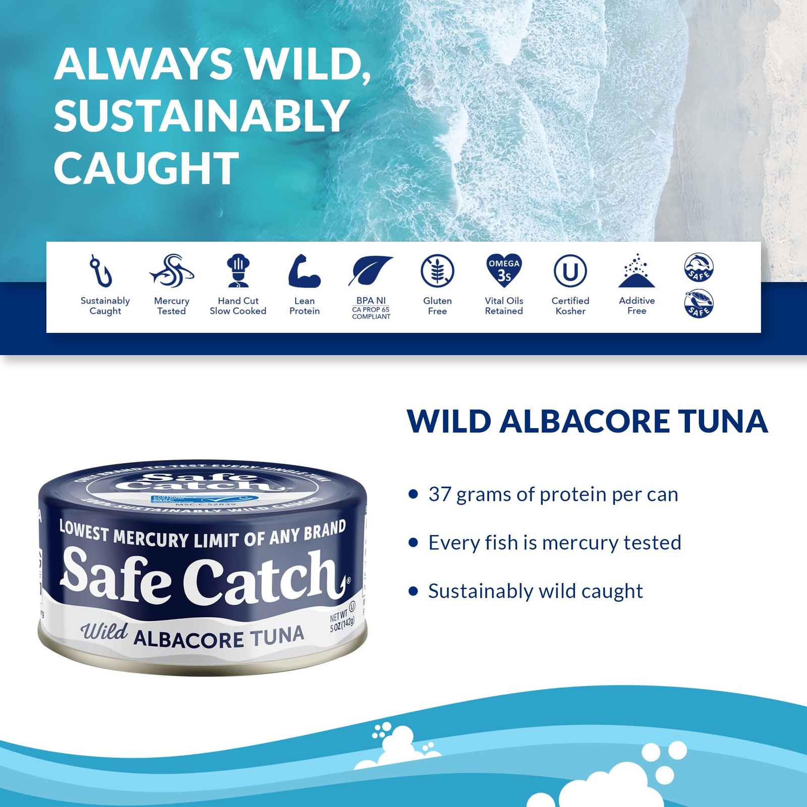 Safe Catch Wild Albacore Tuna Canned Low Mercury Can Tuna Fish Steak Gluten-F…