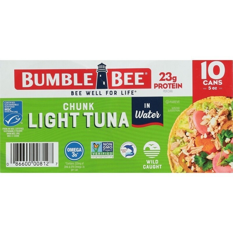 10 Pack Chunk Light Tuna in Water High Protein Canned Seafood Snack Gluten Free