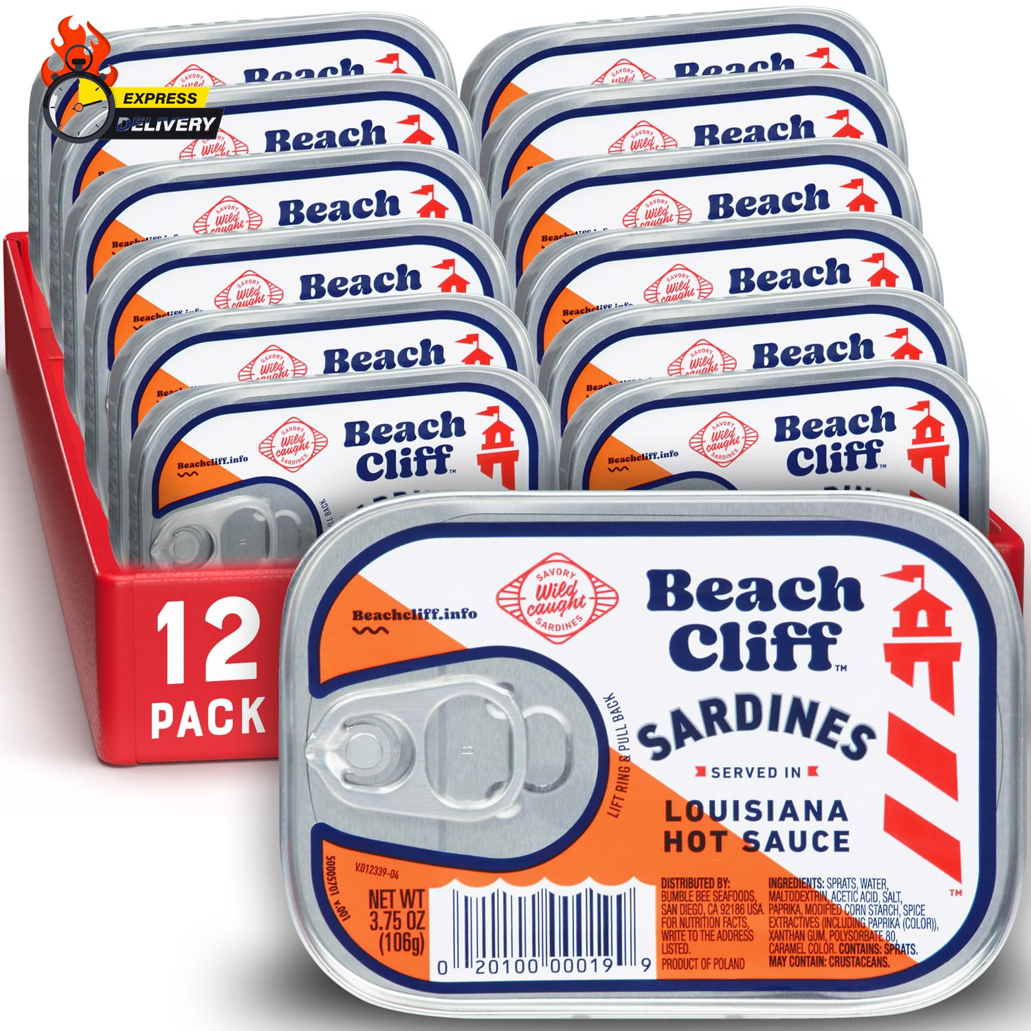 Wild Caught Sardines in Louisiana Hot Sauce, 3.75 Oz Can (Pack of 12) – 11Gprote