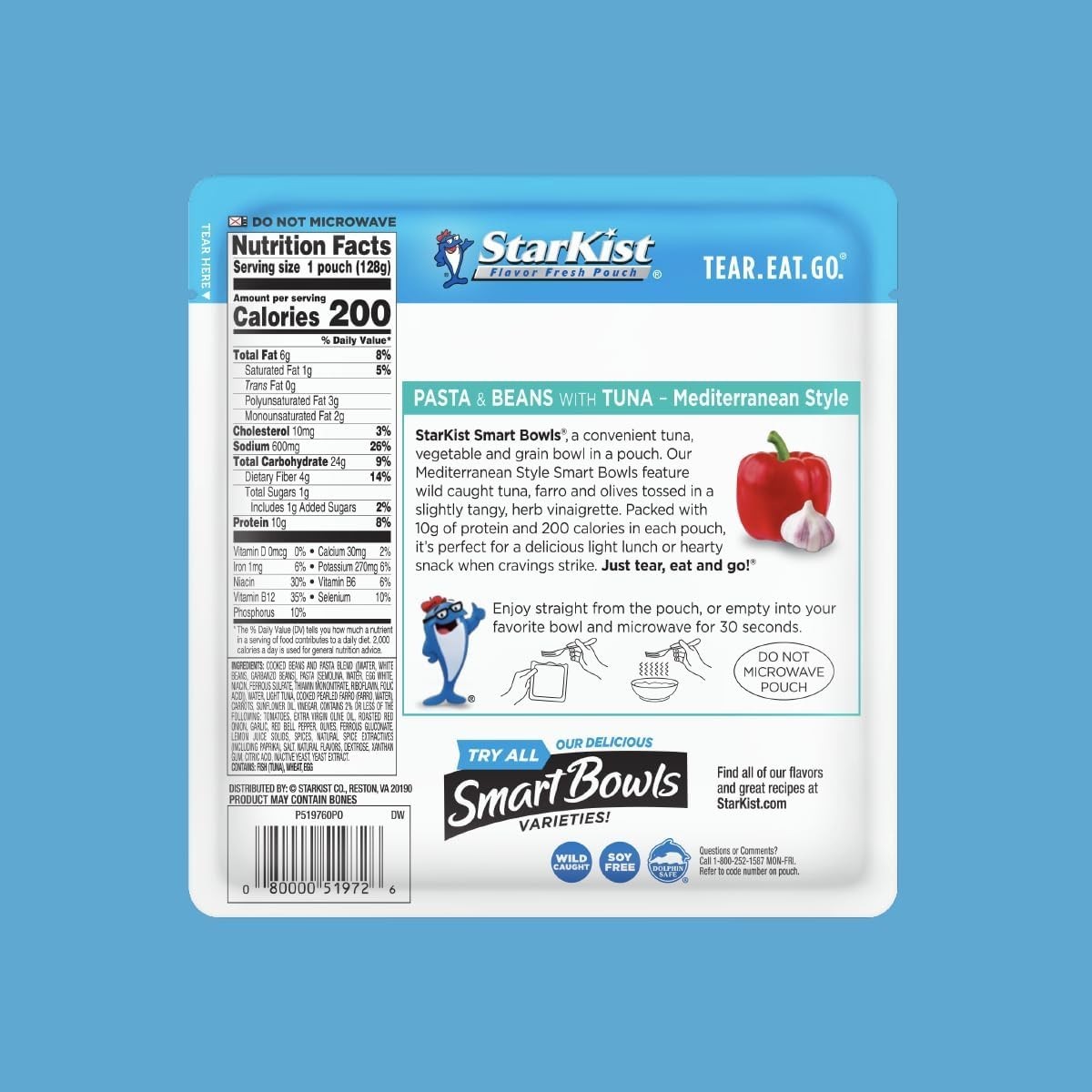 Nutritious Tuna, Pasta & Beans – Mediterranean Style, 10g Protein, 12 Pouches
