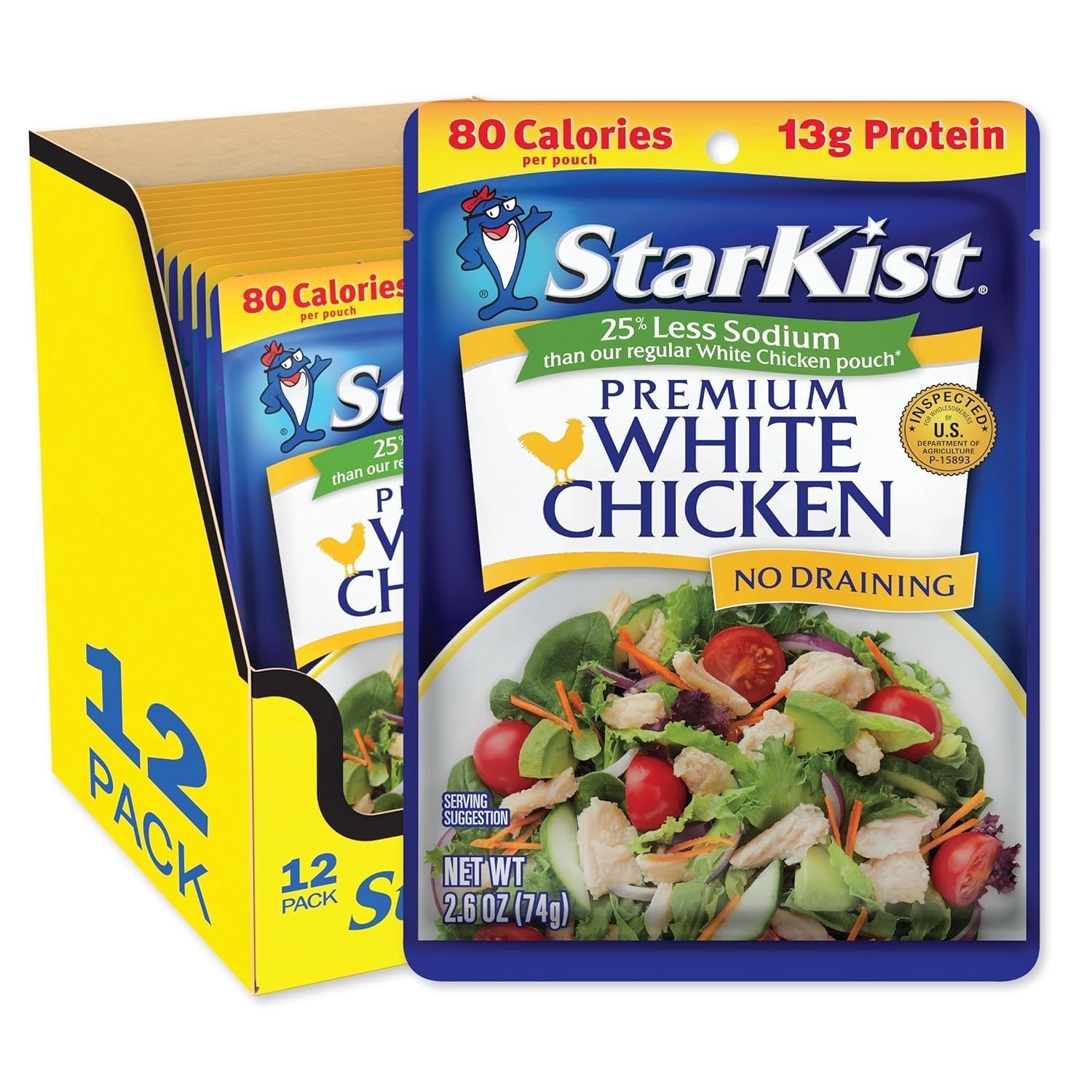 Low Sodium Chicken Pouches (25% Less Sodium) – 2.6oz Bulk Pack of 12