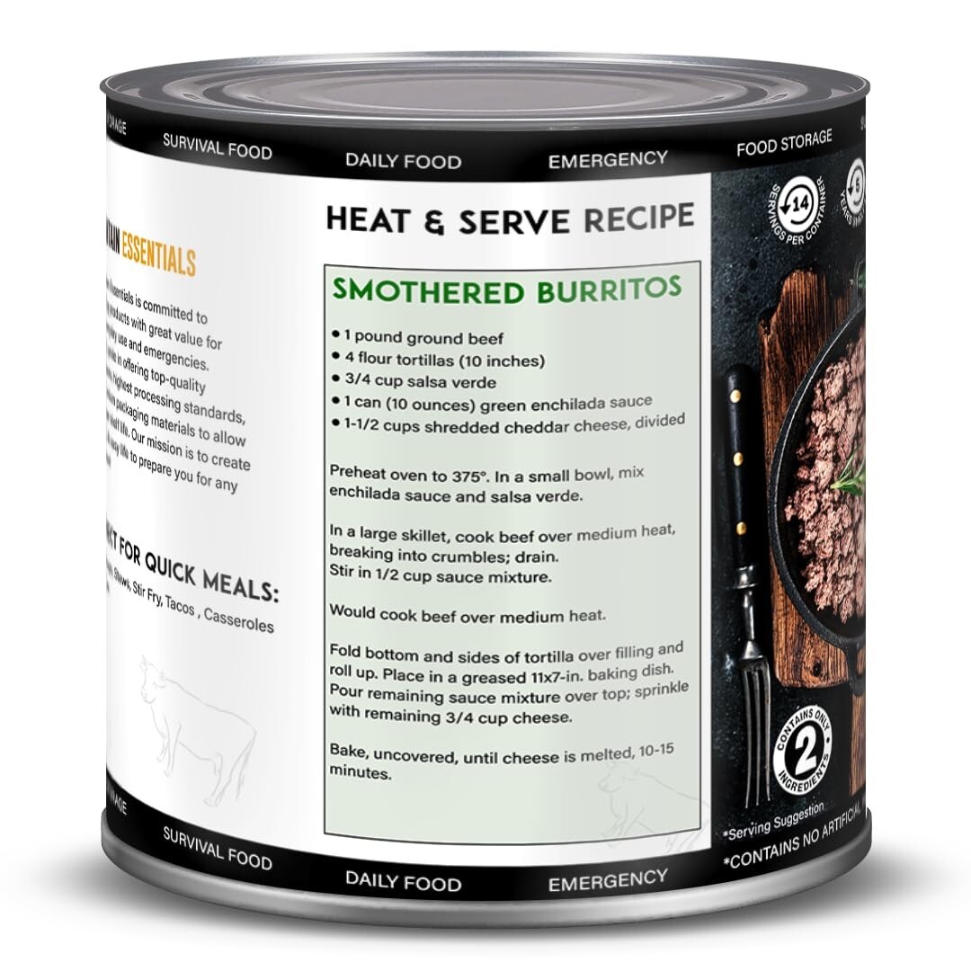 6 Cans – Mountain Essentials All Natural Ground Beef Fully Cooked 28oz Meat