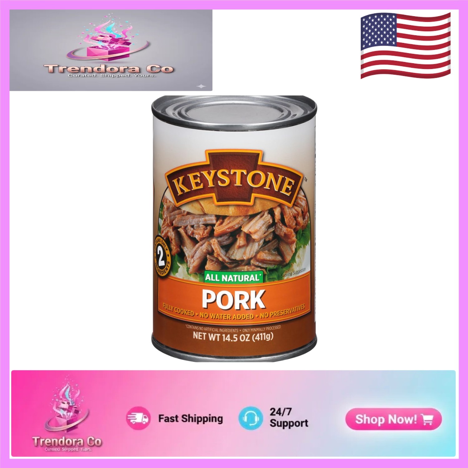 Fully Cooked Gluten-Free Canned Pork, 14.5 oz – Versatile Meal Solution