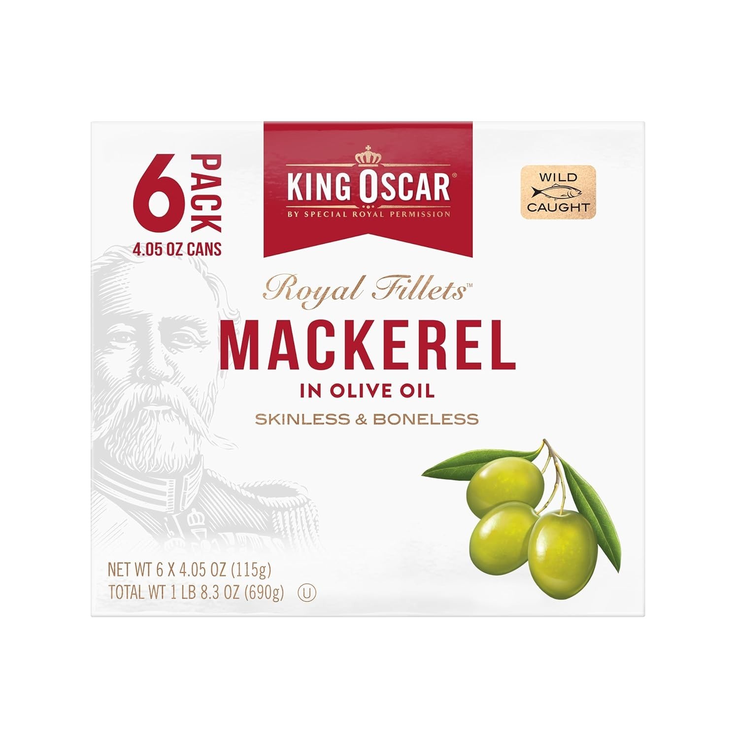 King Oscar Mackerel in Olive Oil, 4.05 Ounce Can (Pack of 6, Packaging May Vary)