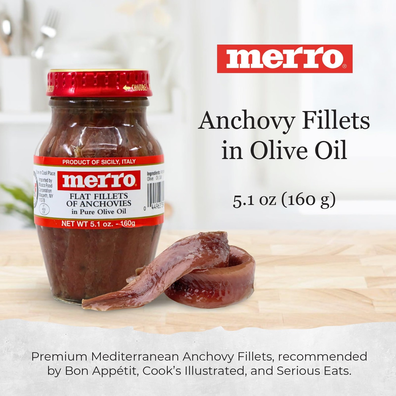 Merro Anchovy Fillets in Olive Oil 5.6oz HandPacked Anchovy Firm Meaty Fillets