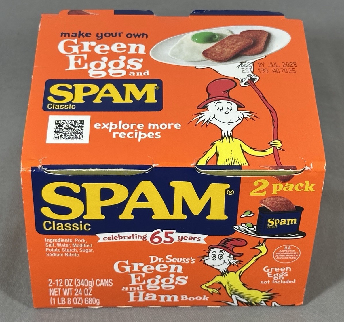 Spam Classic Green Eggs And Ham LIMITED EDITION Two 12oz Cans 7/2028