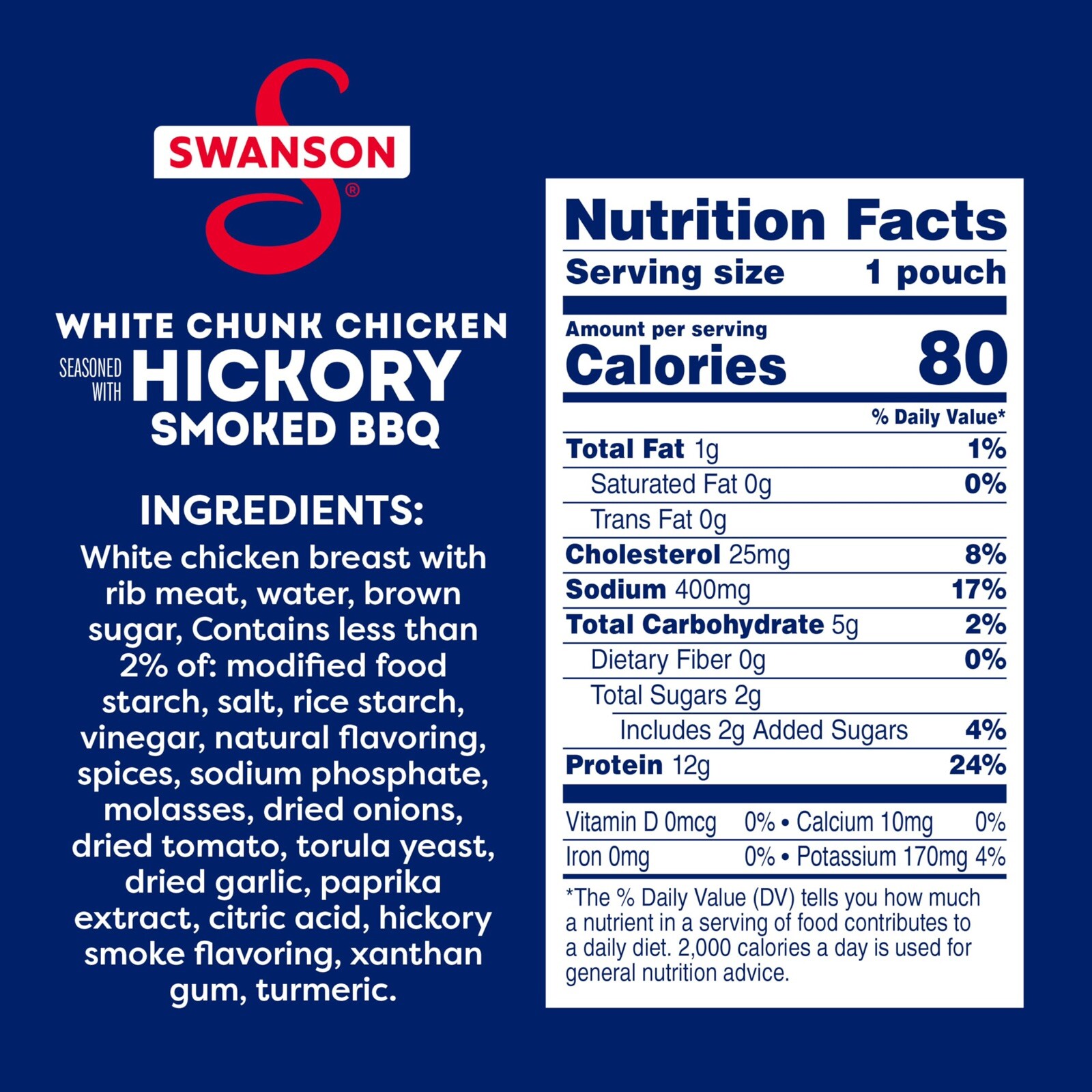 Swanson Hickory Smoked🔥BBQ, Fully Cooked Chicken 🍗 2.6 OZ (12 Pack)