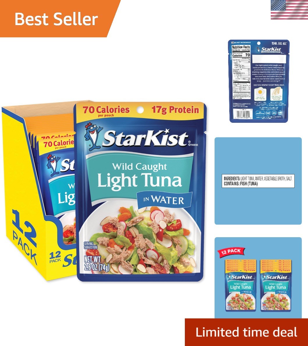 Chunk Light Tuna in Water, 2.6 oz Pouch 12 Pack Ready to Eat Wild Caught Tuna…