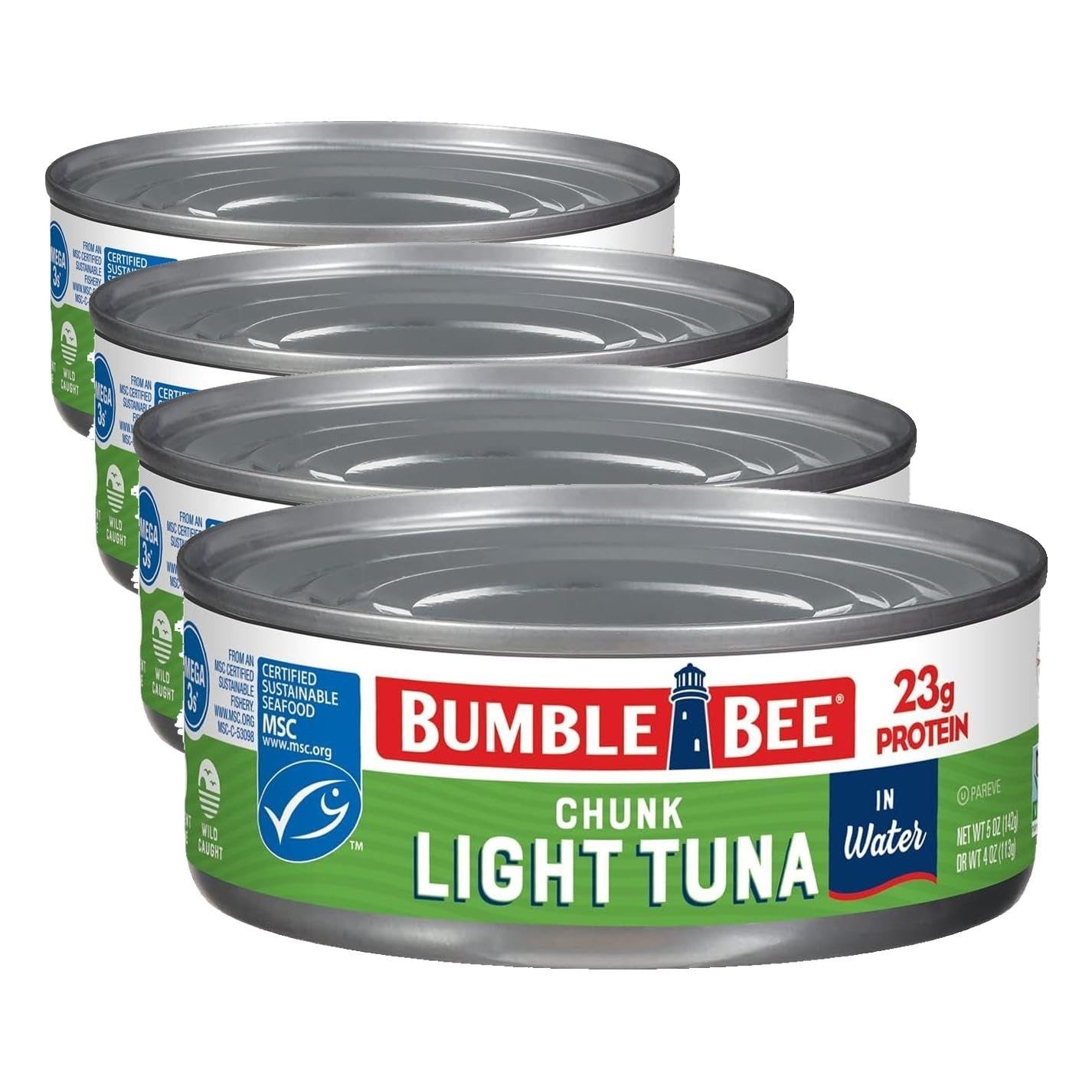 Bumble Bee Chunk Light Tuna In Water, 5 oz Can – Wild Caught Skipjack Tuna-4 Pac