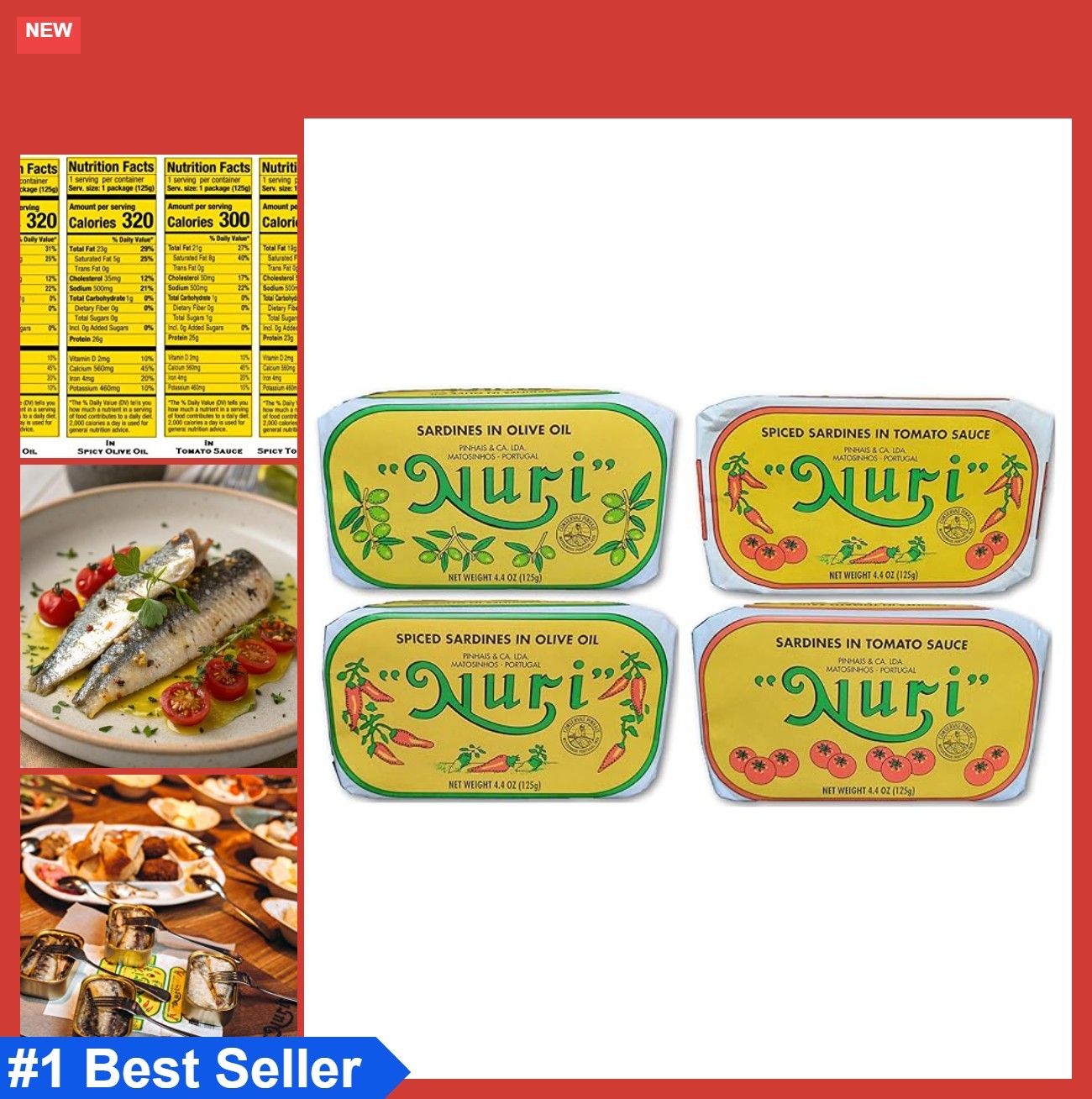 Canned Sardines Variety Pack 4 Cans Olive Oil Tomato Sauce Wild Caught Gluten
