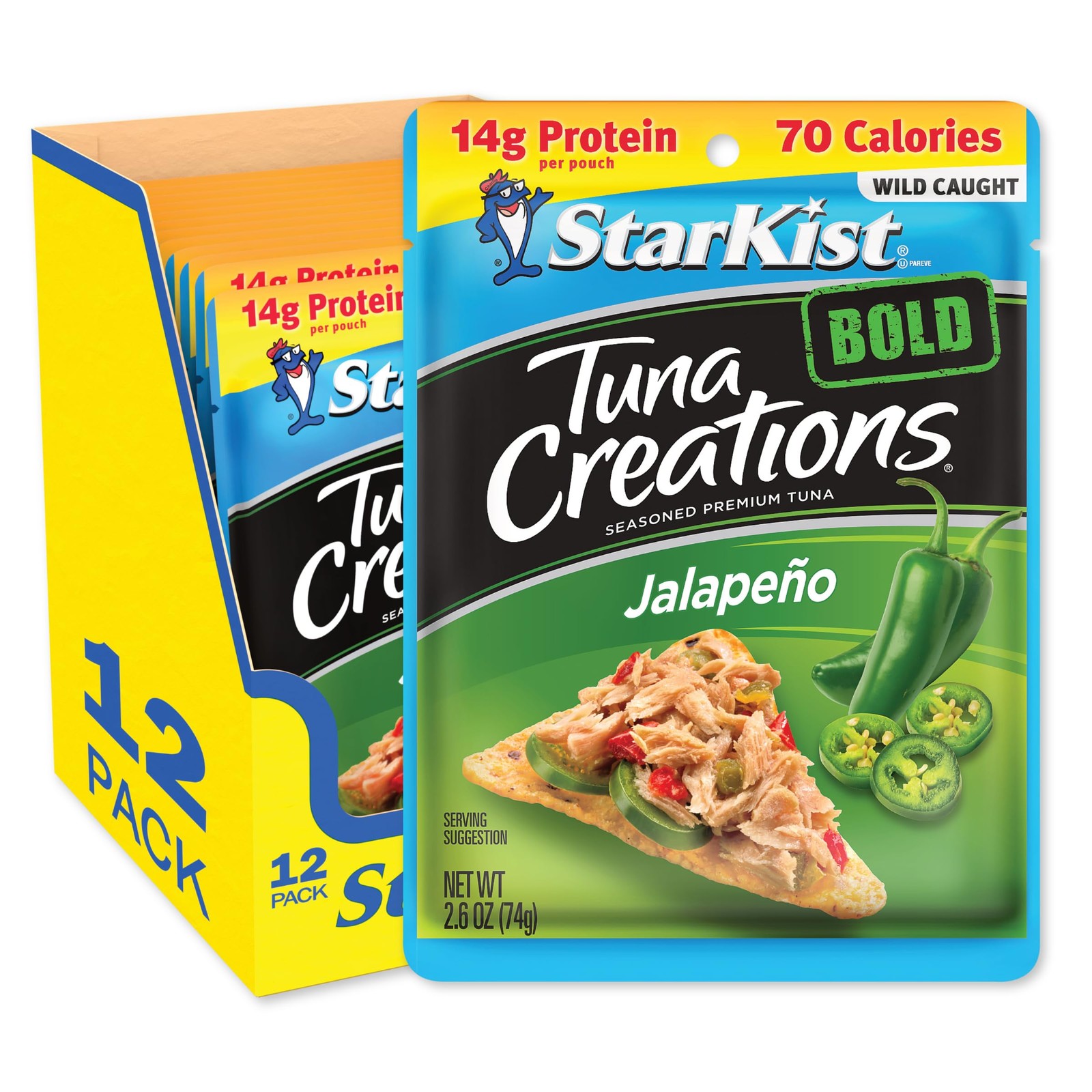 Tuna Creations BOLD Jalapeño Pouch 2.6 oz 12 Pack Wild Caught High Protein