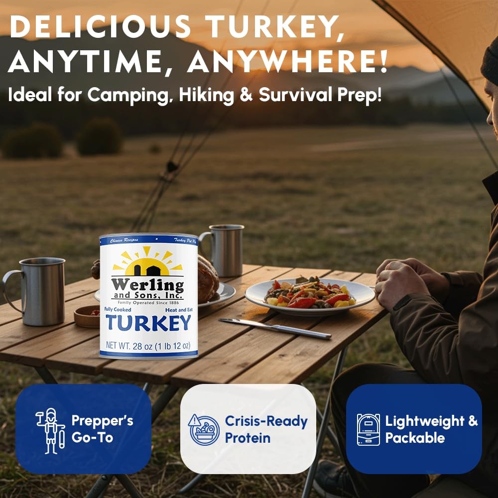 6 Cans Pack – Werling & Sons Fully Cooked Canned Turkey Meat 28 Oz Heat & Eat