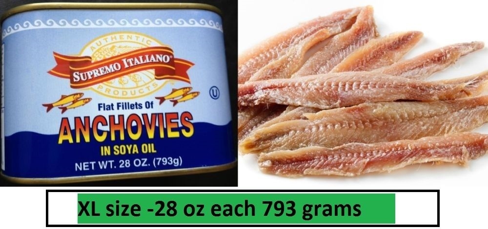 6X ANCHOVIES FLAT Fillets IN OIL 793g (28 oz) use in pizza sandwhiches salad